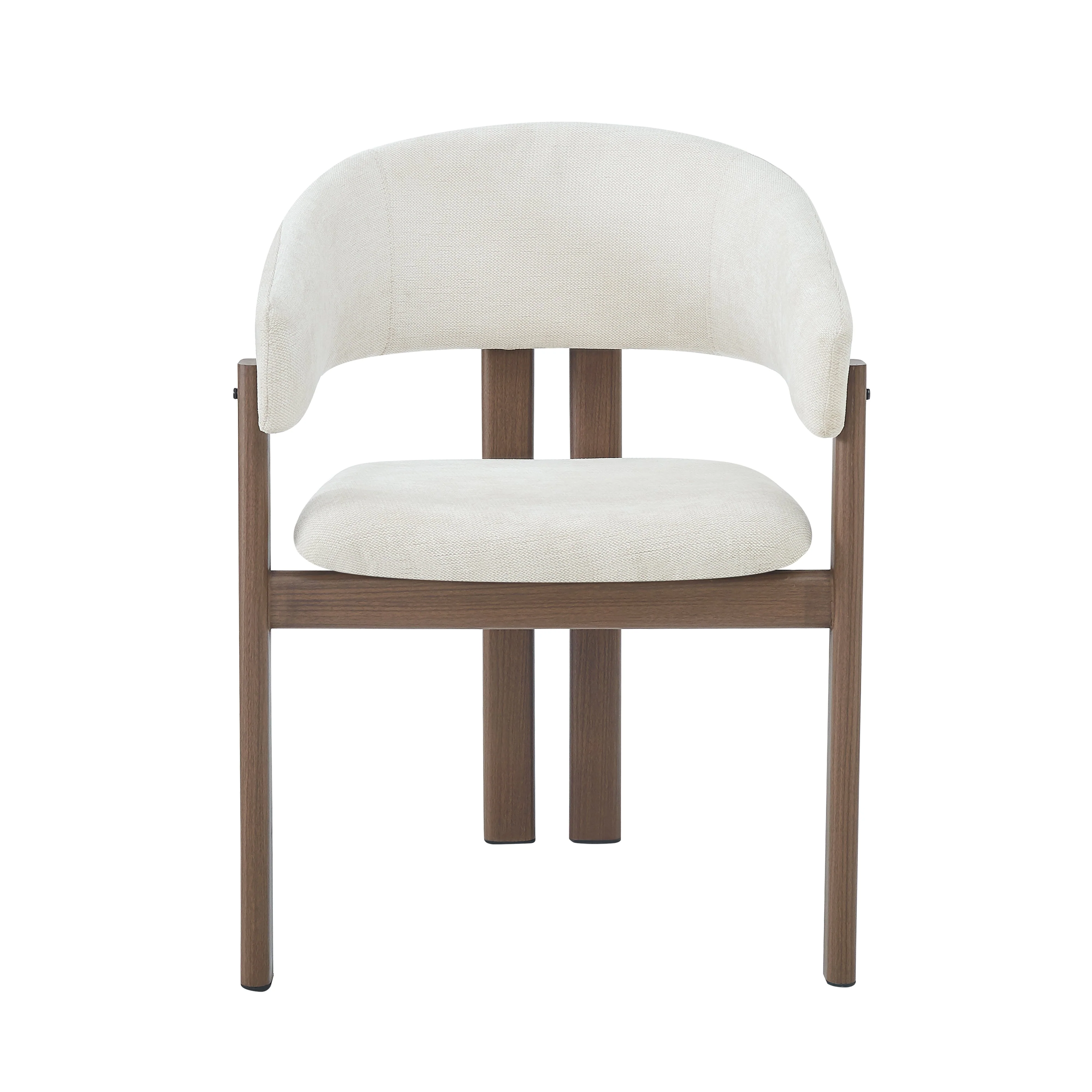 4 Metal Dining Chairs Modern Wood Look Linen Fabric Seat Walnut Color - Image 9
