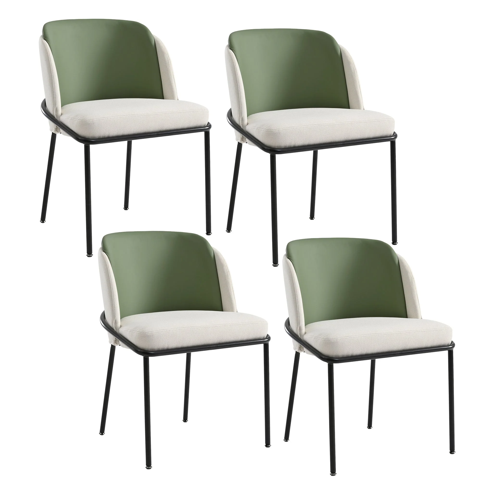 4 Modern Chairs Angled Legs Adjustable Feet - Beige/Green - Image 7