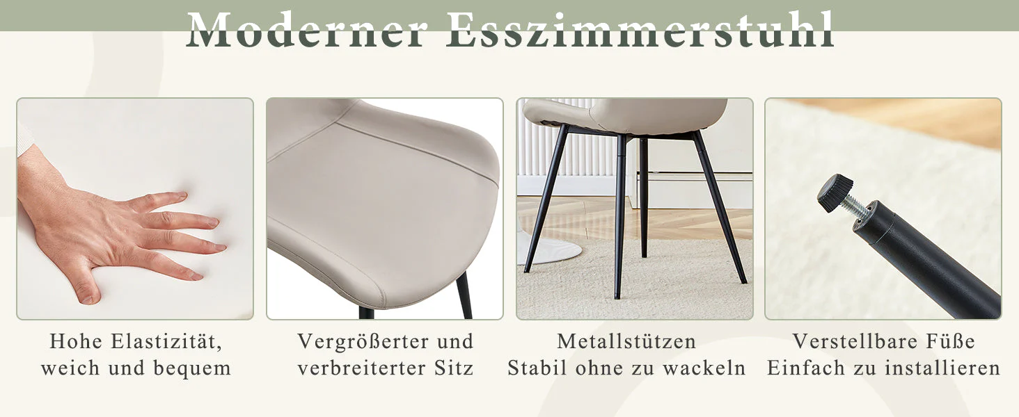 4-Piece Dining Chair Set Modern Wide Seat Non-Slip Metal Legs - Faux Leather - Image 9