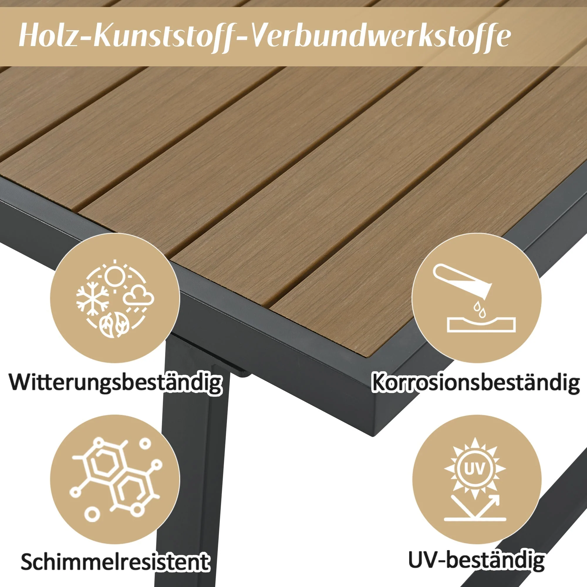 4-Piece Garden Lounge Set with 3-Seater Sofa, Armchairs and Coffee Table, Beige Wood Look and Galvanized Steel - Image 6
