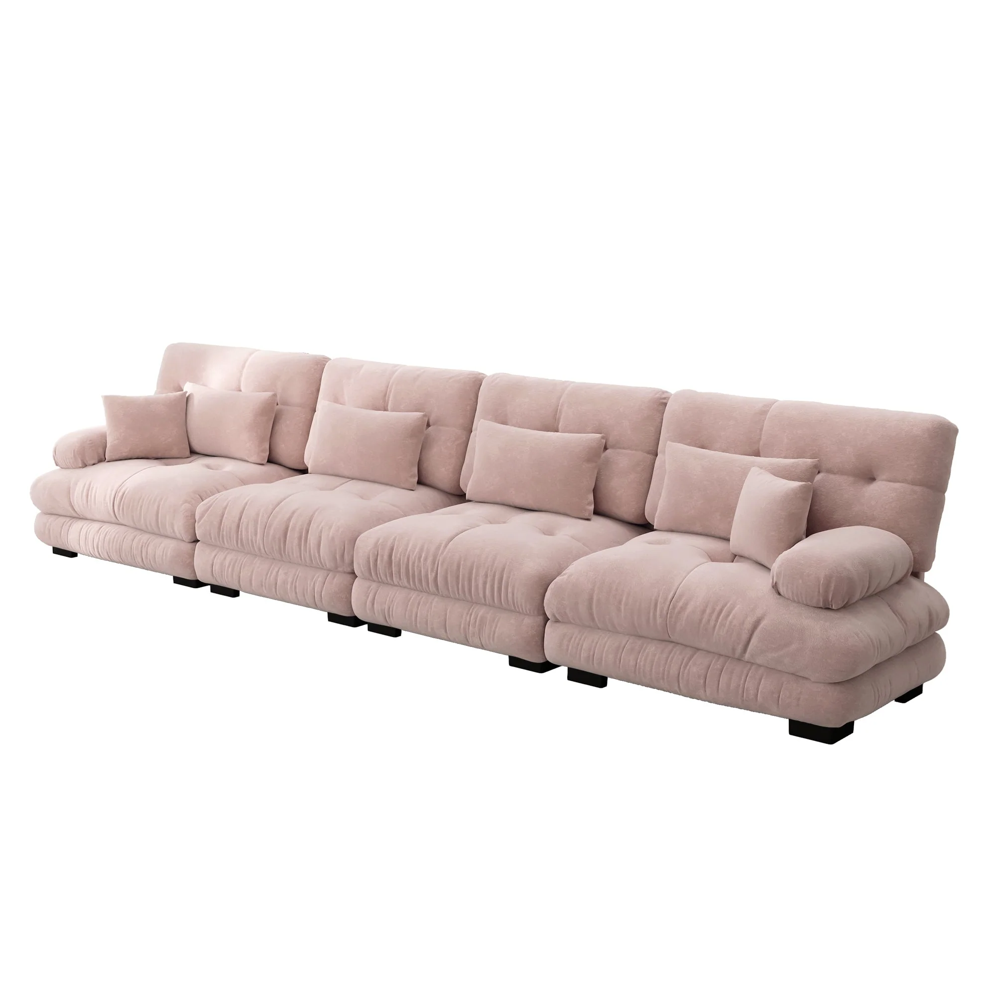 4-Seater Modular Corner Sofa, Deep Seat Sofa Bed, Chenille Pink - Image 6