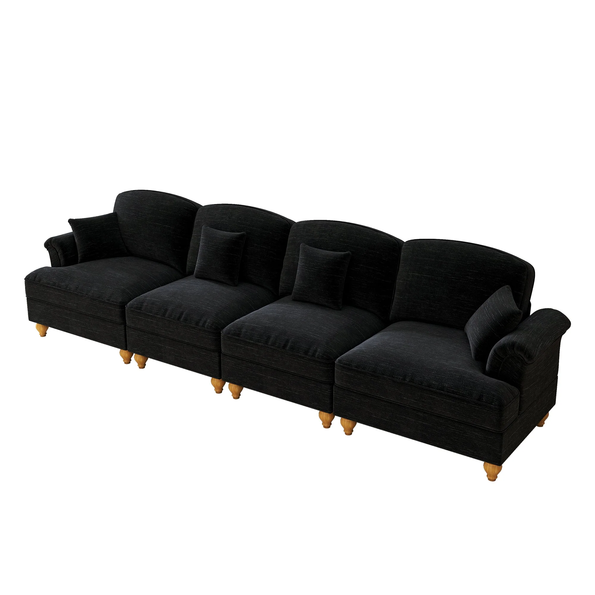 4-Seater Sofa Mid-Century Chenille Spindle Legs - Black - Image 10