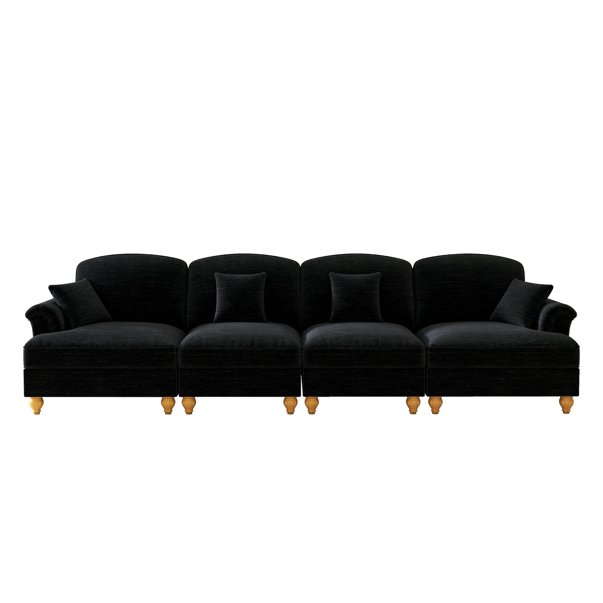 4-Seater Sofa Mid-Century Chenille Spindle Legs - Black - Image 9
