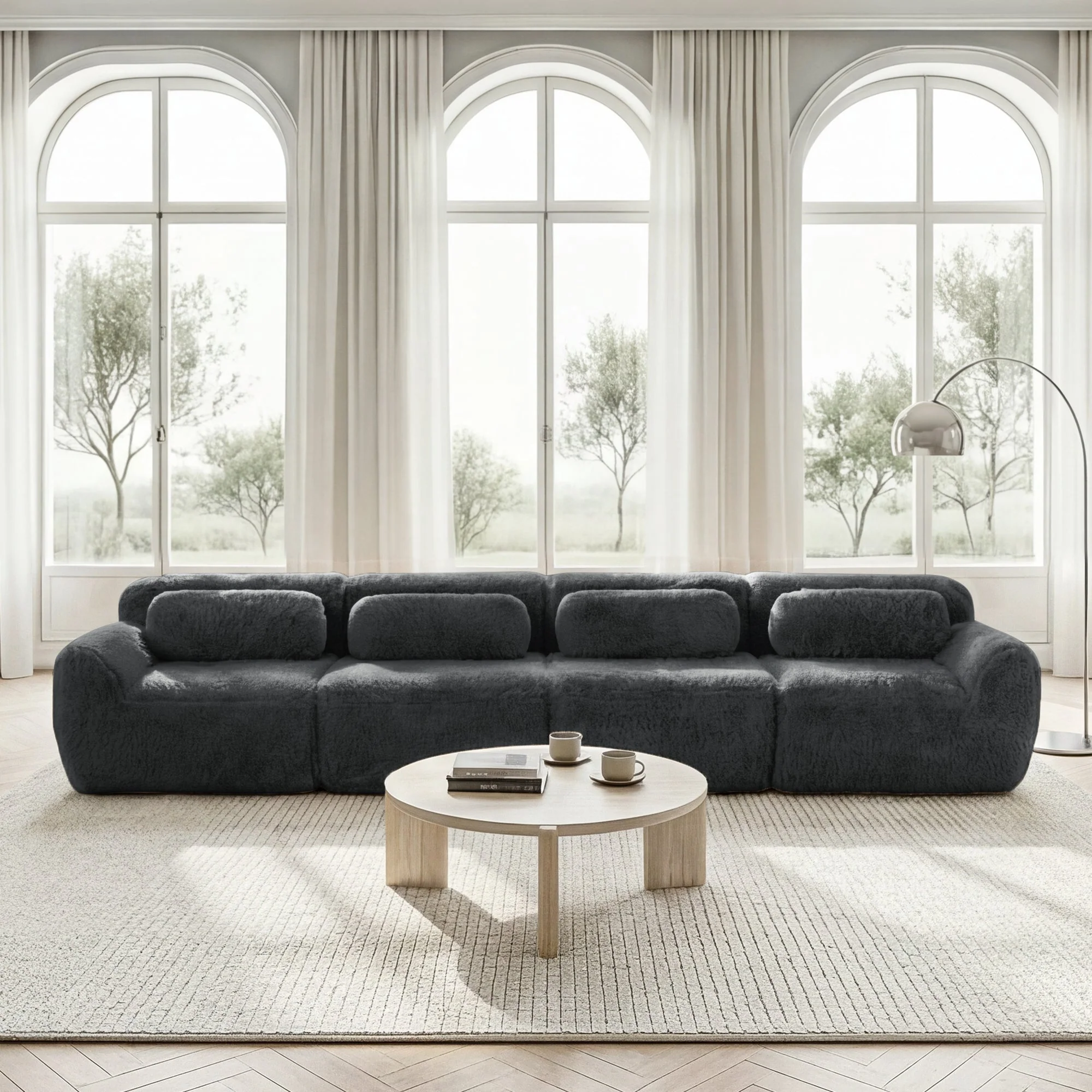 4-seater Sofa Multi-Combination Premium Plush Fabric Grey - Image 2
