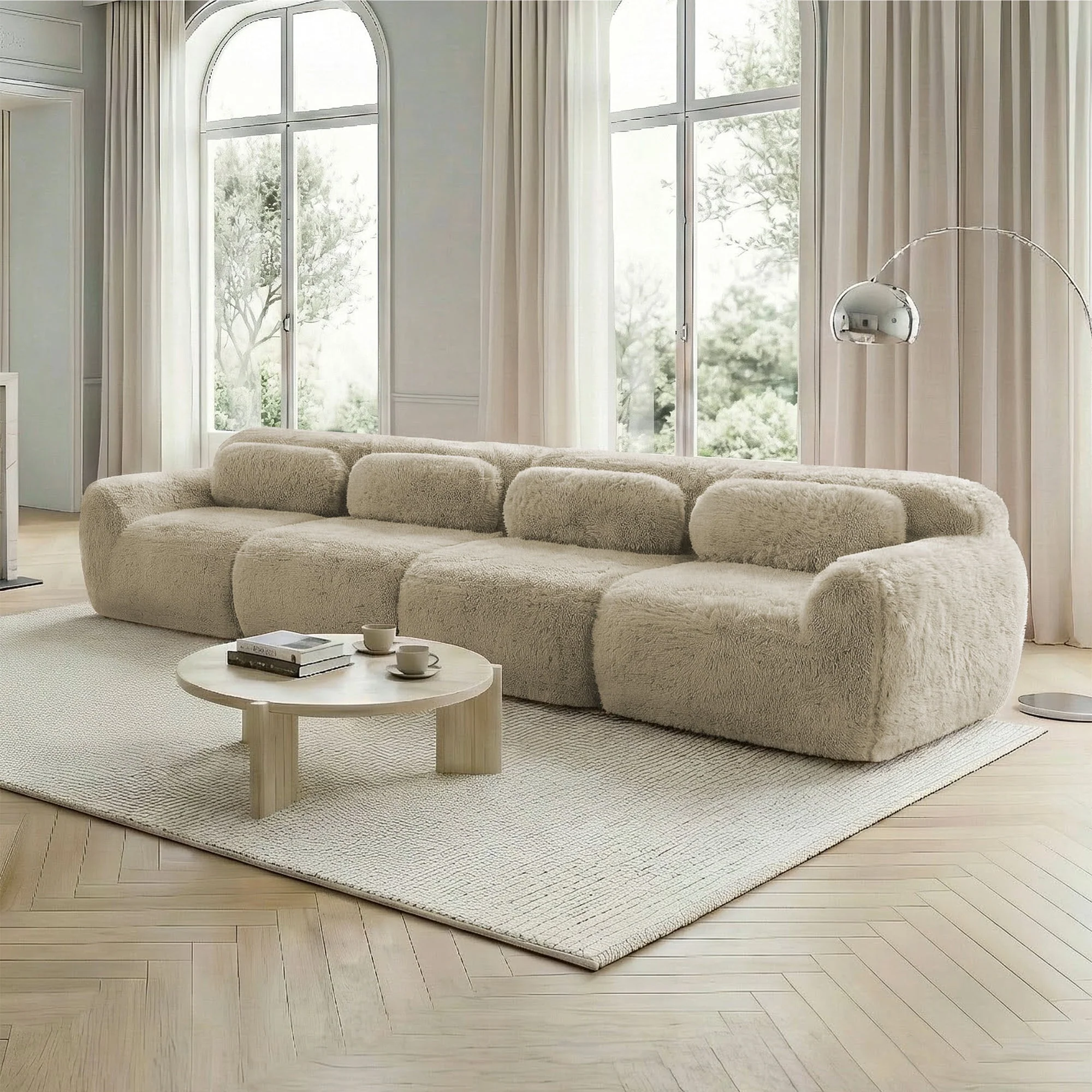 4-Seater Sofa Multiple Configurations Plush Fabric - Light Khaki