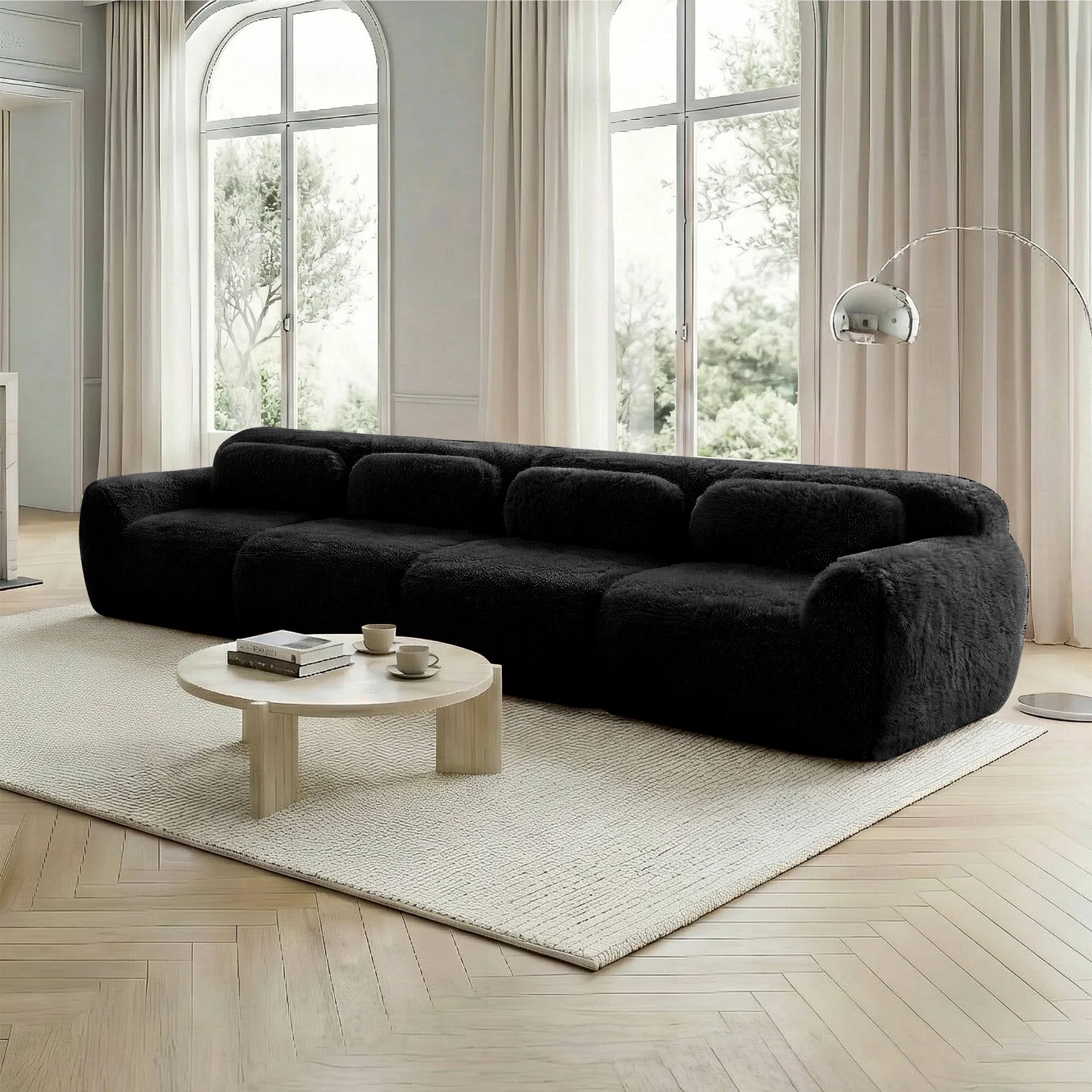 4-Seater Sofa Premium Plush Multi-Combination Cushions - Black