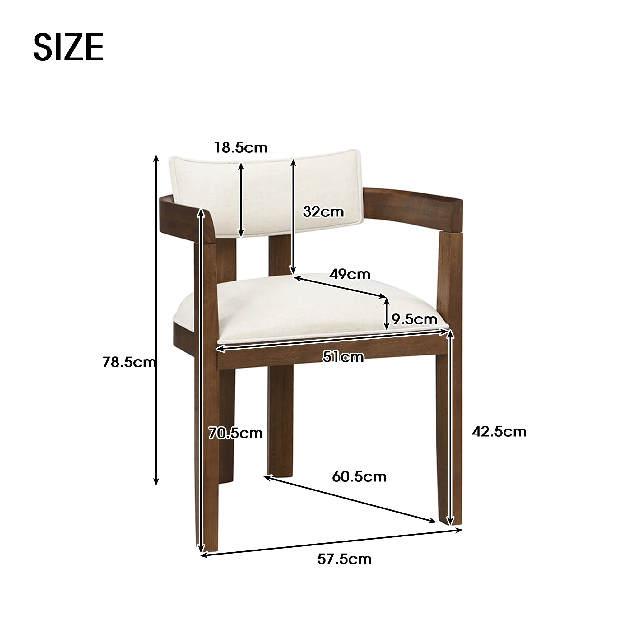 4 Solid Wood Dining Chairs Modern Style Linen Seat Walnut Wood Color - Image 5