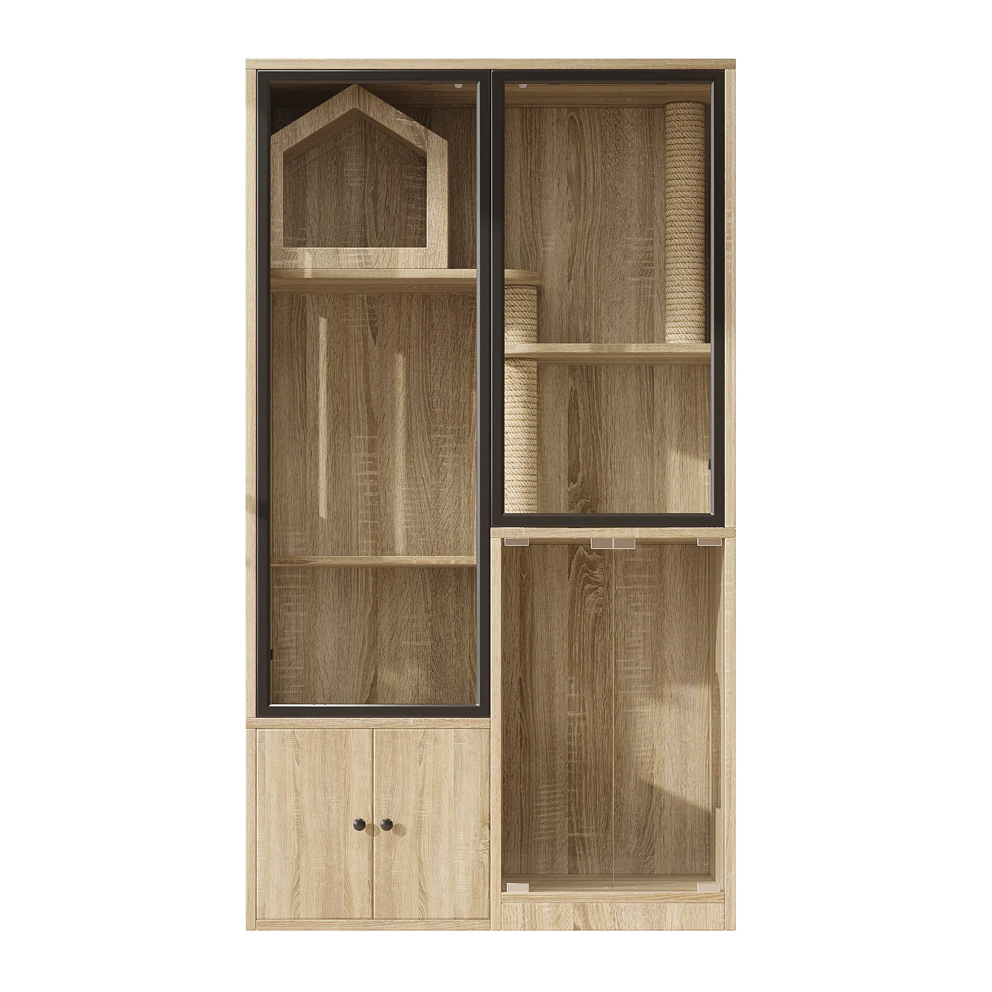 4-Story Glass Cat House Cage Winterproof 90x50x160cm - Natural Wood Color - Image 7