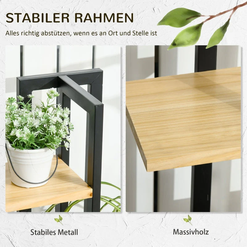 4-Tier Plant Stand, Adjustable 110cm High, Indoor Outdoor, Wood Black+Natural Wood - Image 5