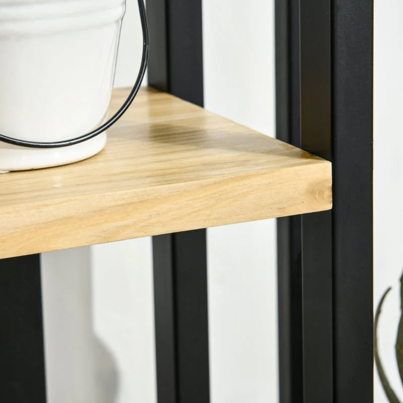 4-Tier Plant Stand, Adjustable 110cm High, Indoor Outdoor, Wood Black+Natural Wood - Image 6