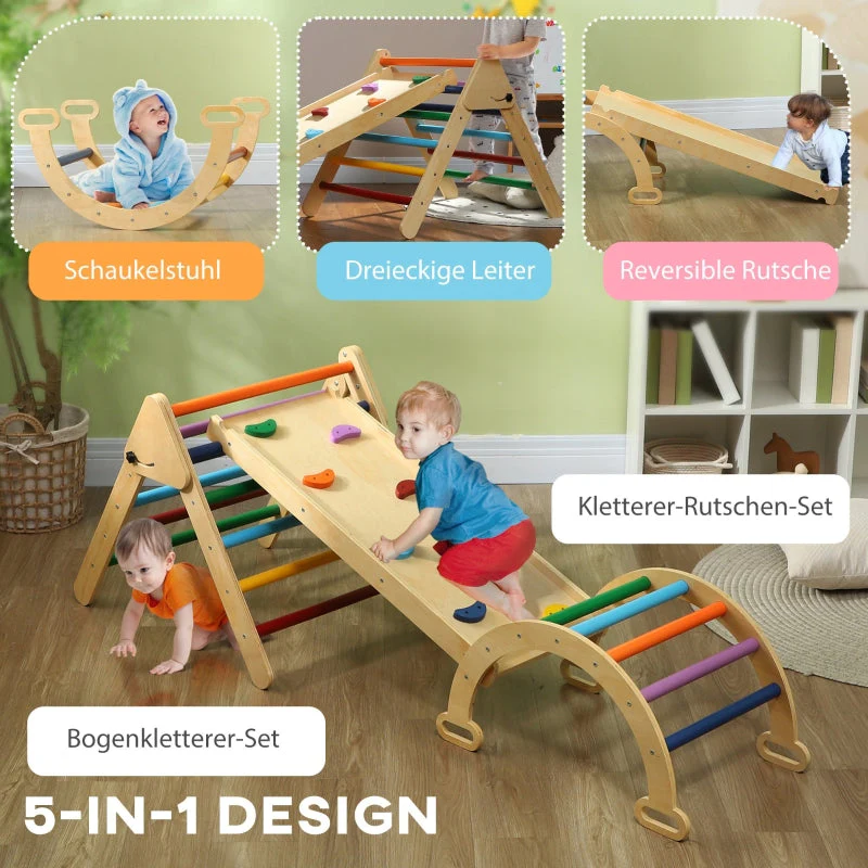 5-in-1 Children's Climbing Frame with Ramp, Bridge and Triangular Ladder, Colorful - Image 4