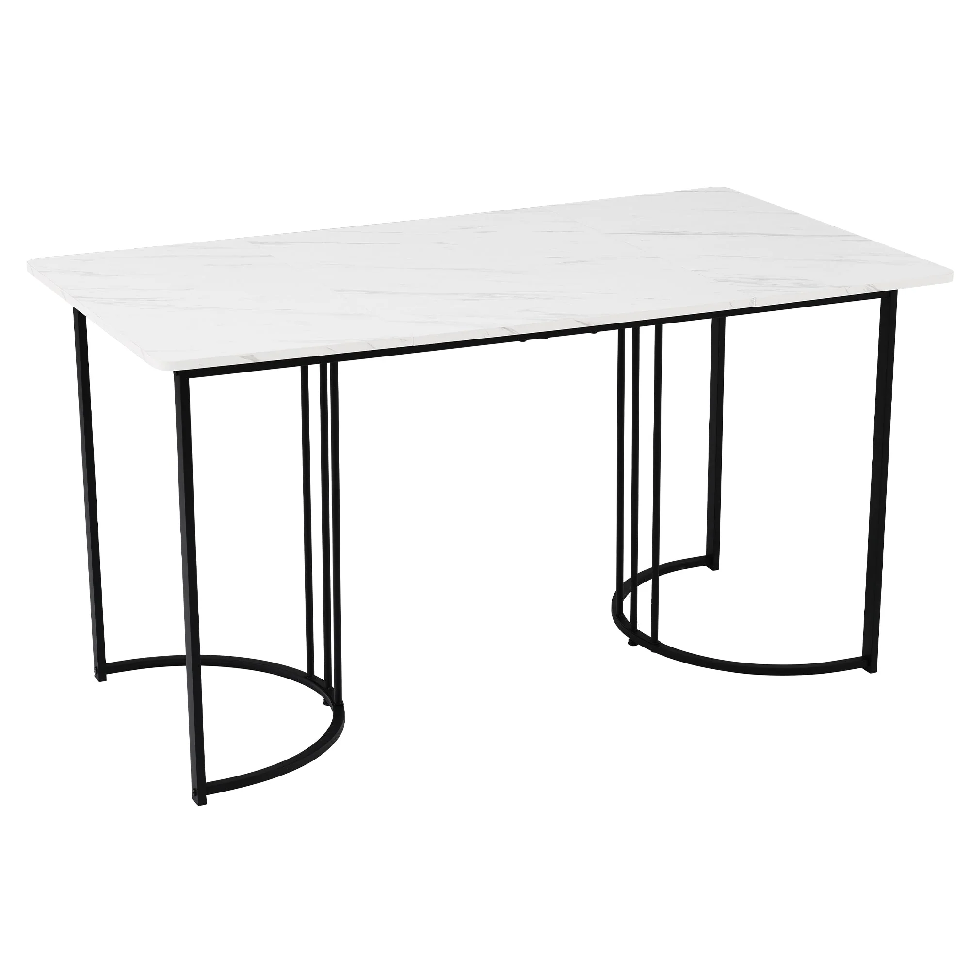 5-Piece Dining Set 140x80cm Modern Black Metal Legs White MDF Dark Grey Velvet Chairs - Image 7