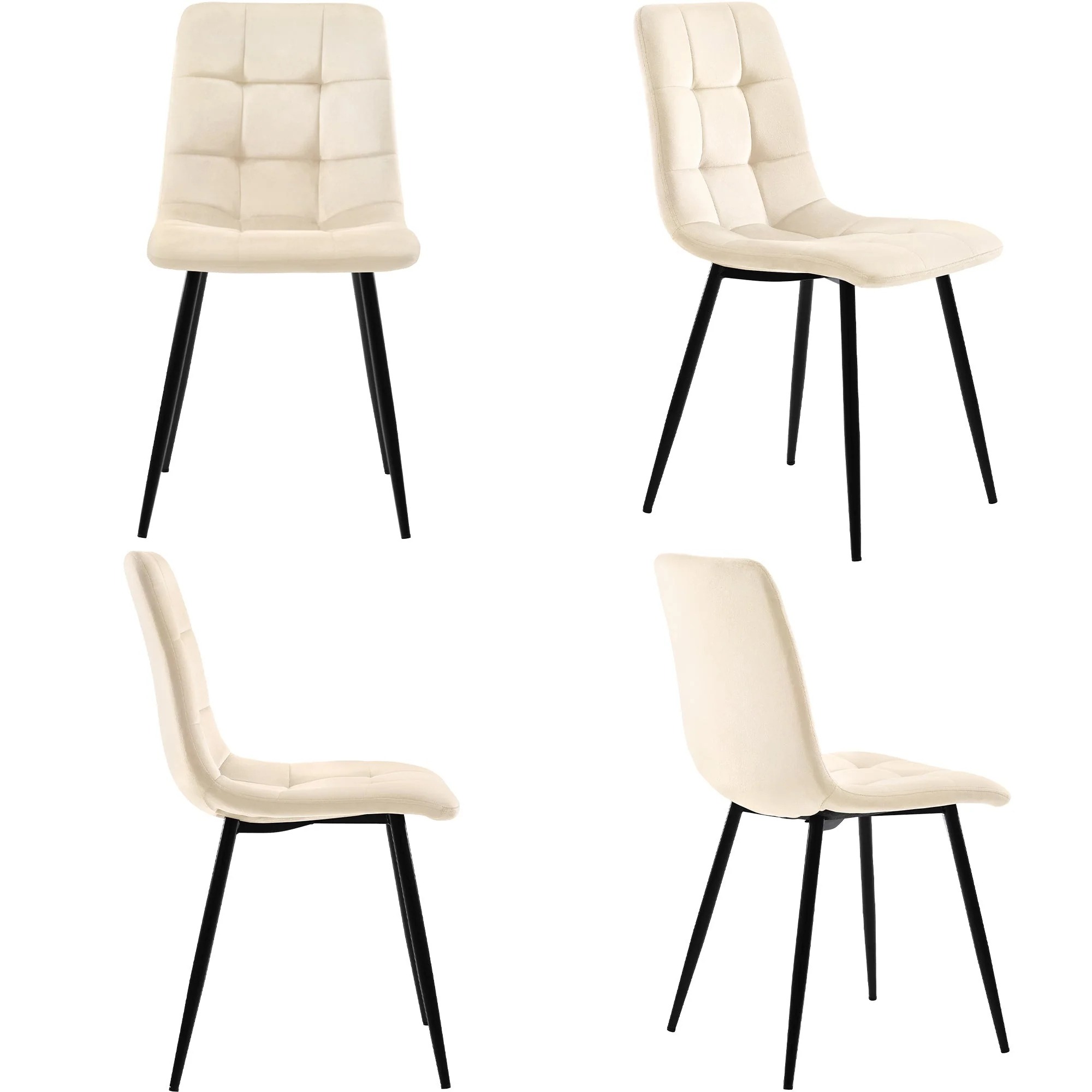 5-Piece Dining Set 140x80cm Table 4 Chairs Grey MDF Beige Velvet - Image 6
