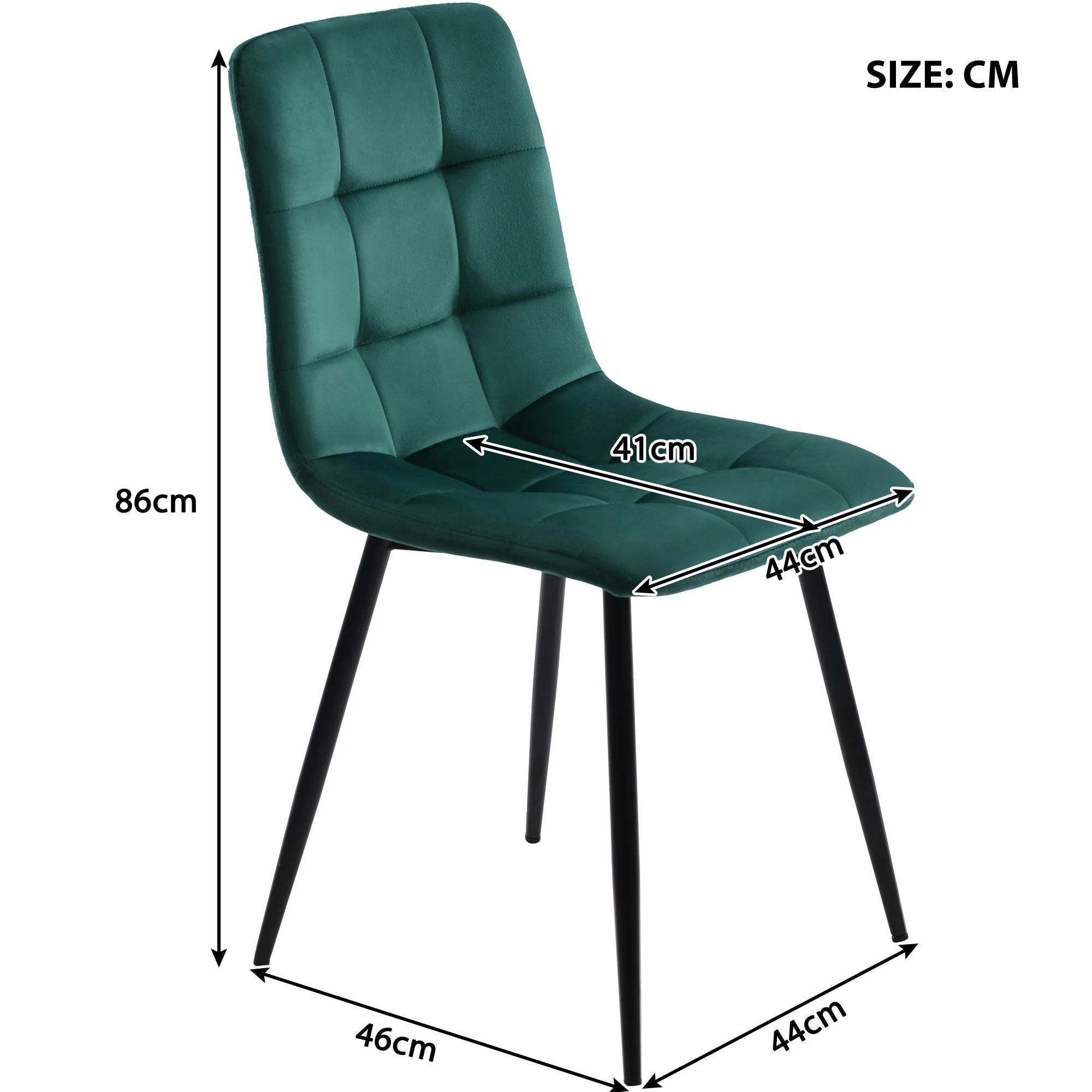 5-Piece Dining Set Modern 140x80cm Table Black Metal Legs - Grey MDF Dark Green Velvet - Image 10