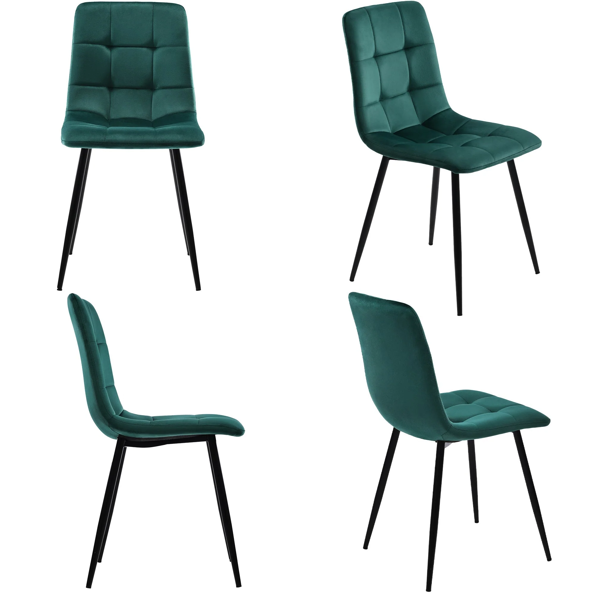 5-Piece Dining Set, Modern Kitchen Table & 4 Chairs, Walnut MDF & Dark Green Velvet - Image 6