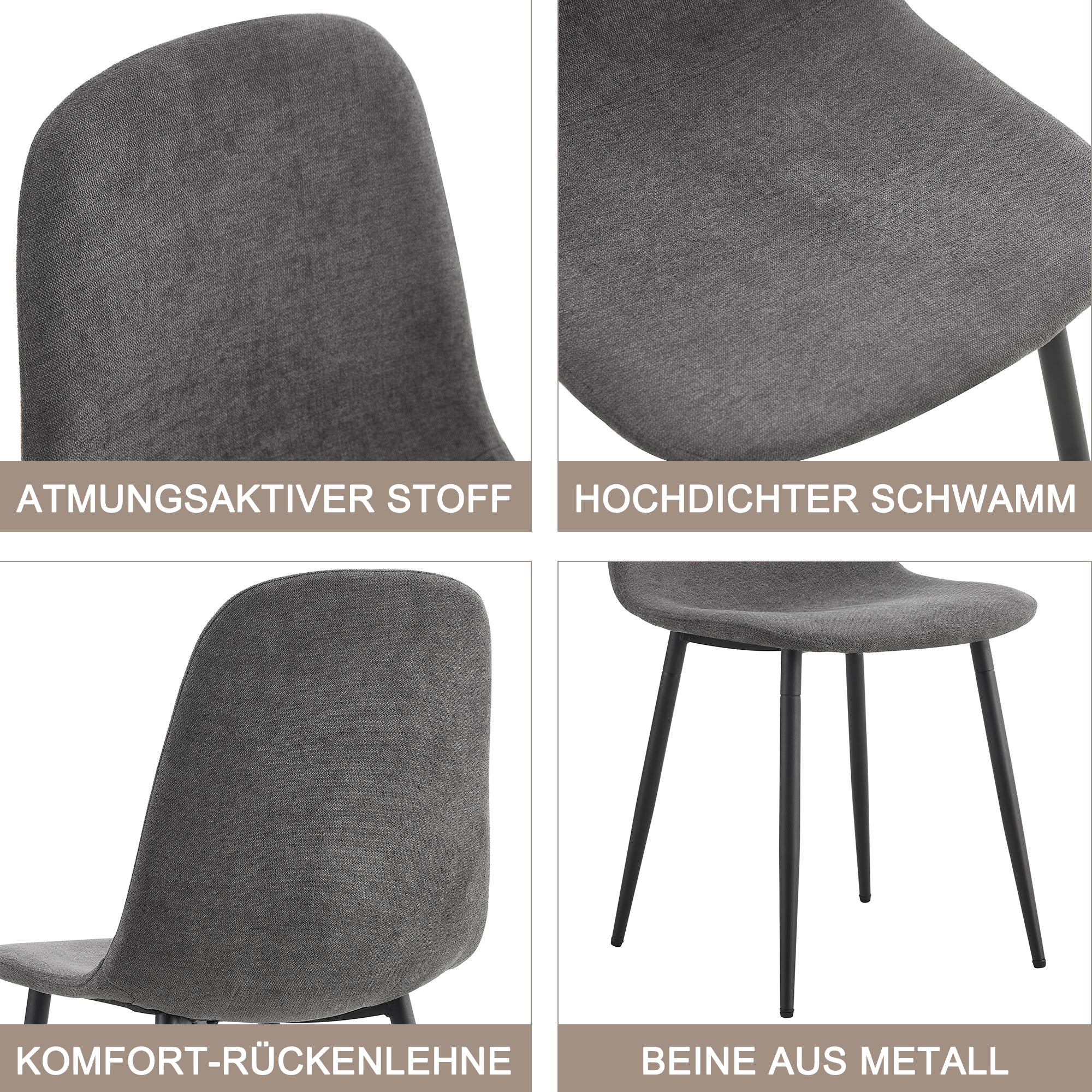 5-Piece Dining Set Modern Kitchen Table with 4 Chairs, Grey Linen & Gold - Image 7