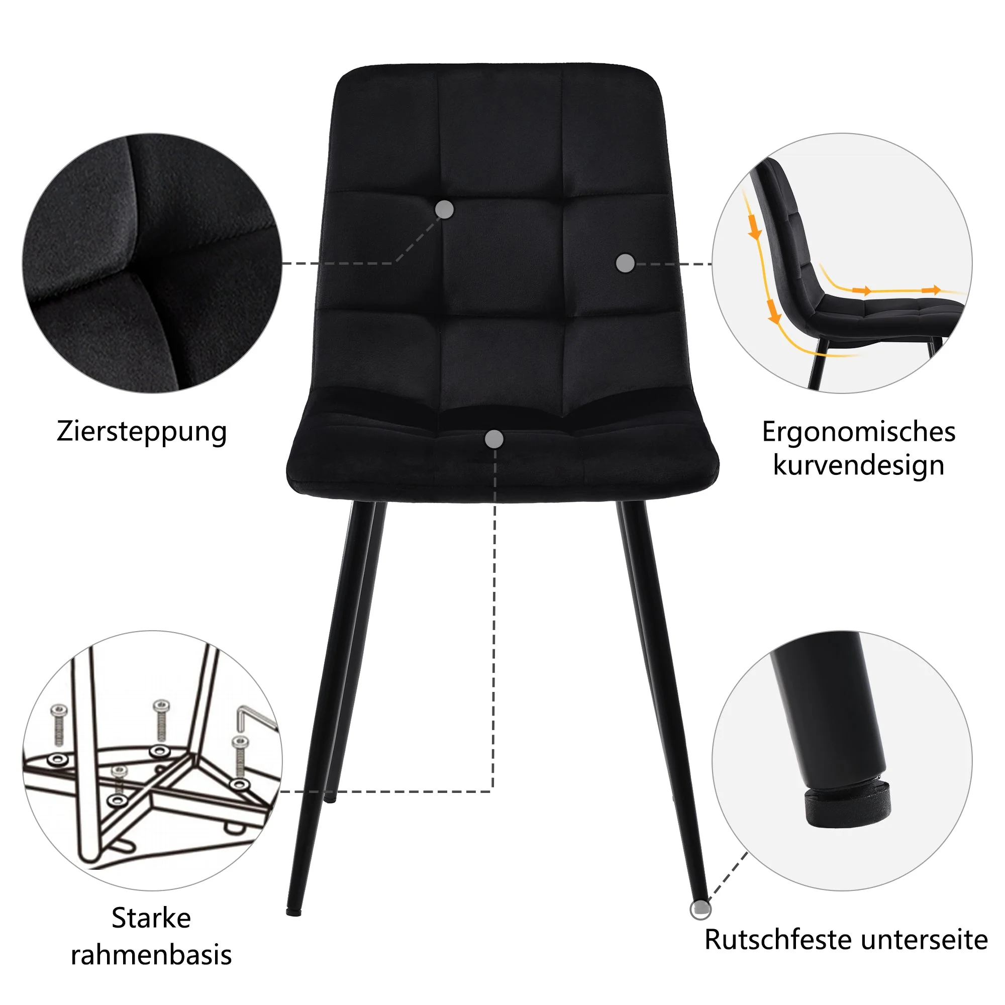 5-Piece Dining Set Rectangular Black Velvet Chairs with Black Legs - Image 10