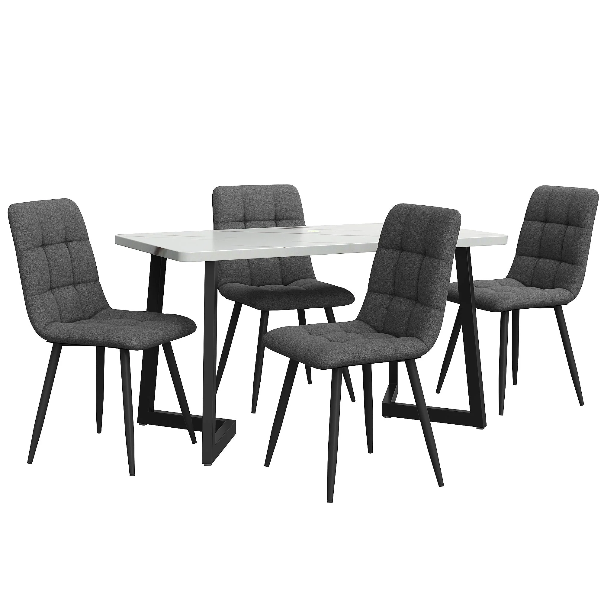 5-Piece Dining Set Rectangular Table 117cm with 4 Modern Chairs Dark Grey Linen Black - Image 4