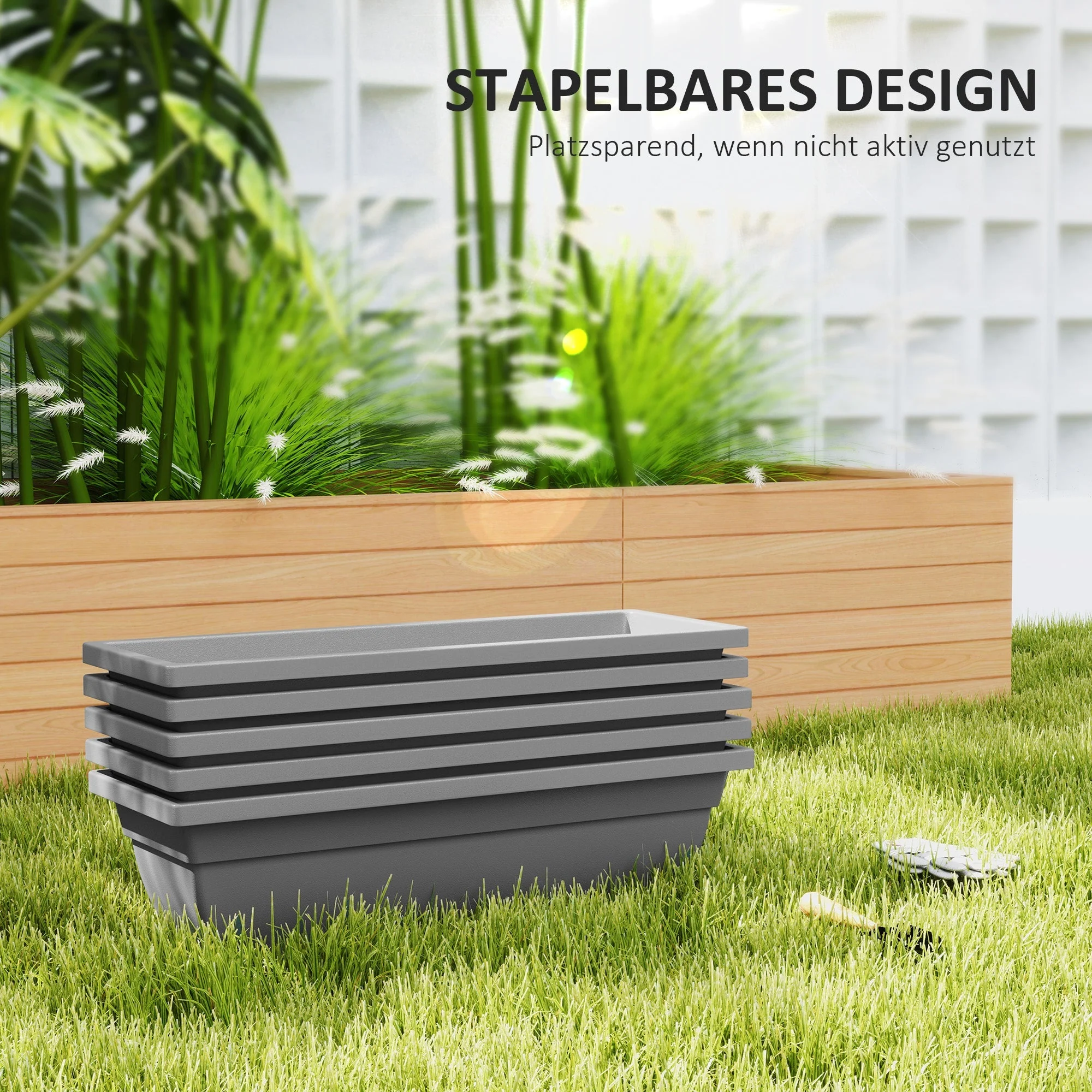 5 Plastic Flower Pots Stackable Weatherproof for Indoor Outdoor Use, Grey - Image 5