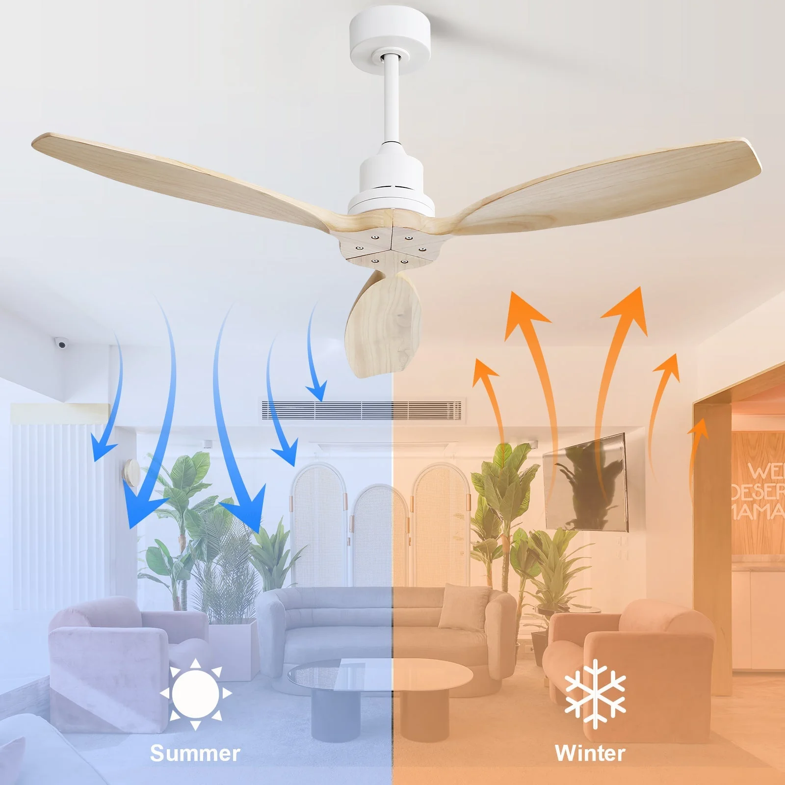 52-inch Ceiling Fan, 6 Speed Remote Control, Solid Wood Blades - Image 4