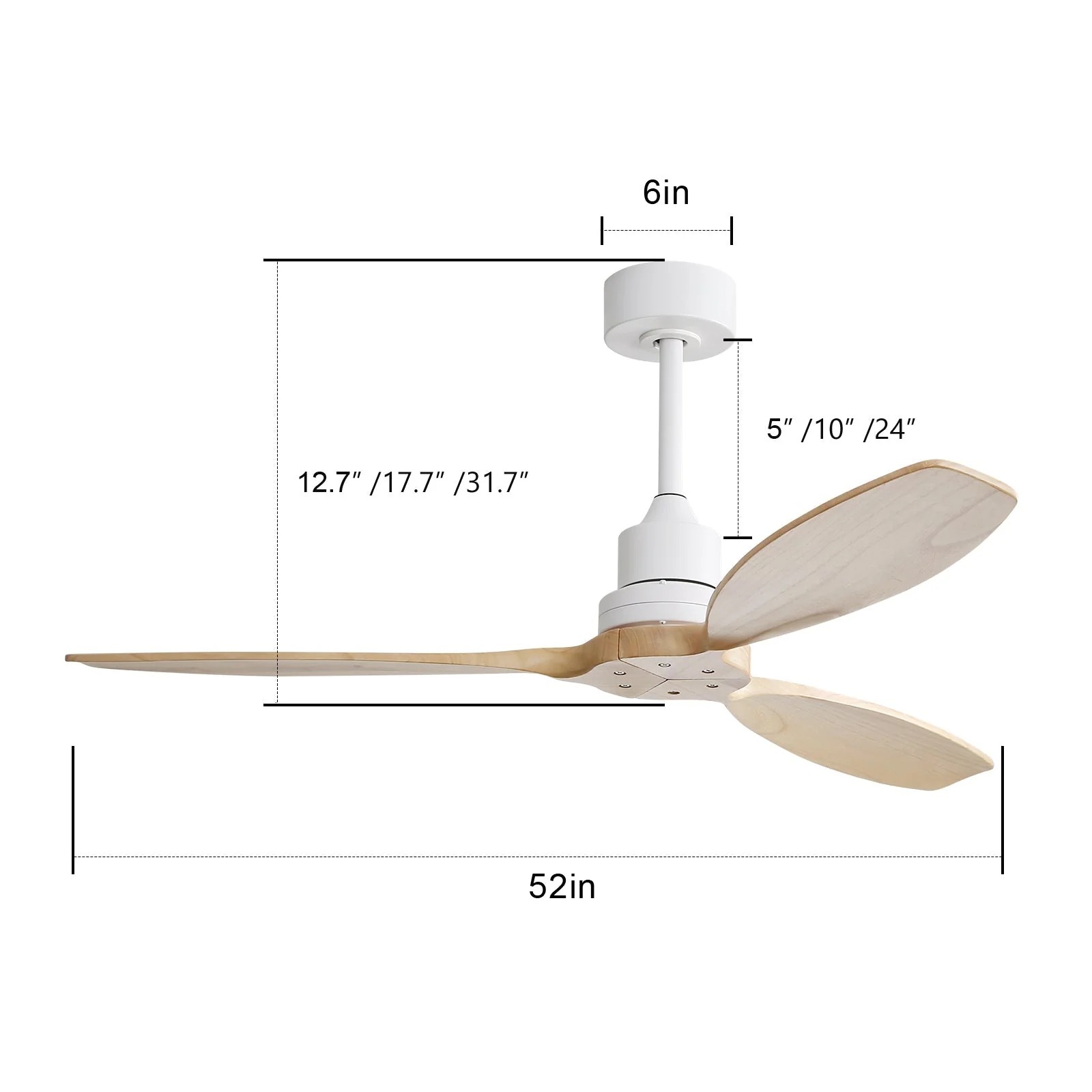 52-inch Ceiling Fan, 6 Speed Remote Control, Solid Wood Blades - Image 5