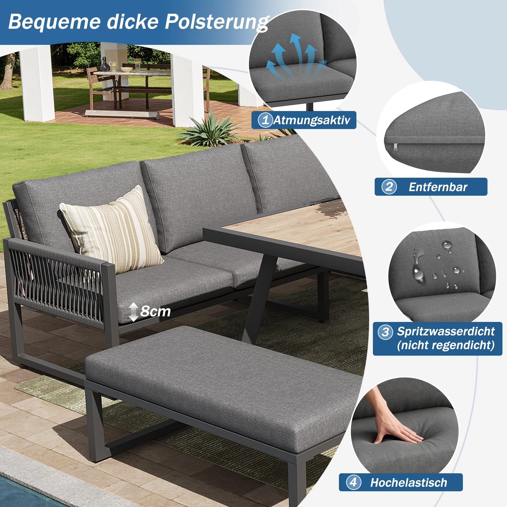 6-7 Seater Garden Lounge Set with Dining Table and Weatherproof Cushions, Gray - Image 7