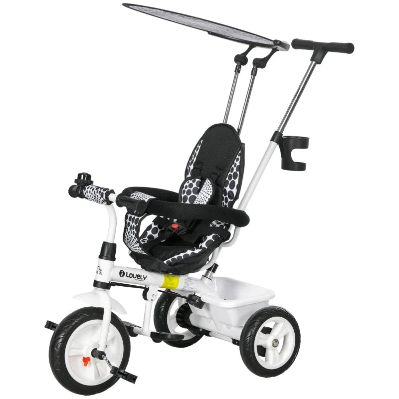 6-in-1 children's tricycle with push bar, roof, belt, storage basket, white - Image 2