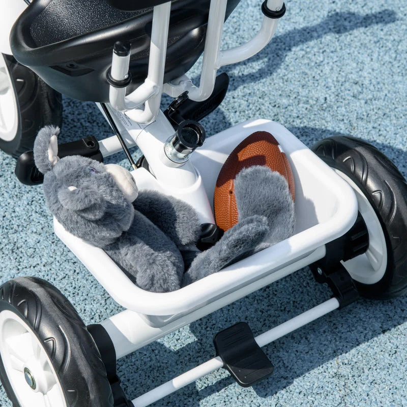 6-in-1 children's tricycle with push bar, roof, belt, storage basket, white - Image 8