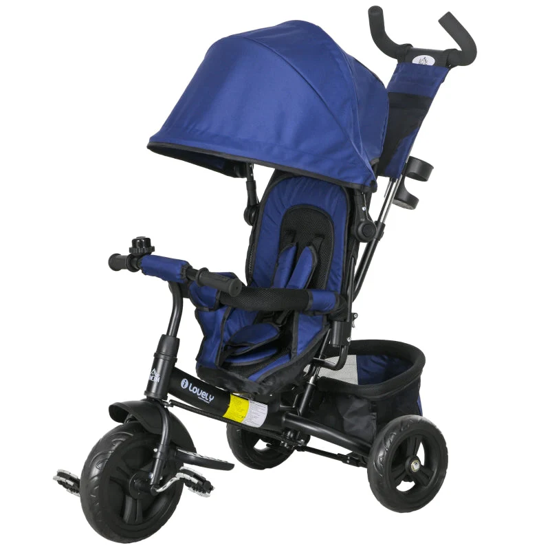 6-in-1 Tricycle with Push Bar and Sun Canopy, Dark Blue - Image 2