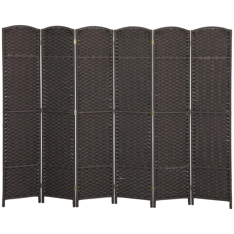 6-Panel Room Divider, Foldable Privacy Screen, Home Office, Brown