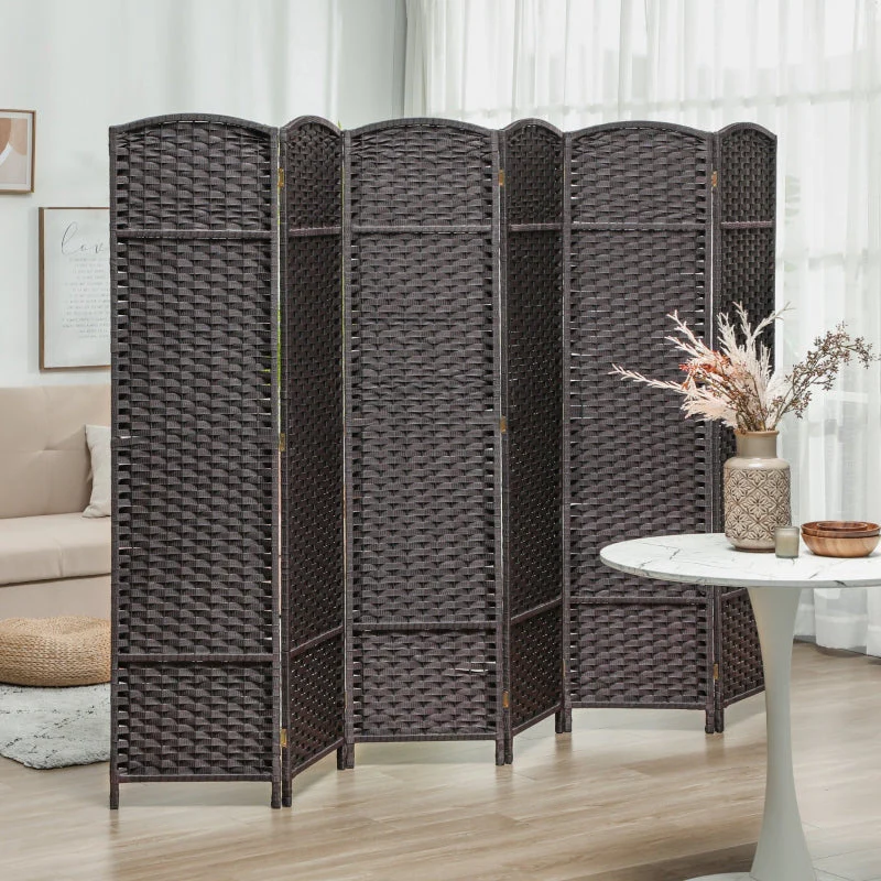 6-Panel Room Divider, Foldable Privacy Screen, Home Office, Brown - Image 2