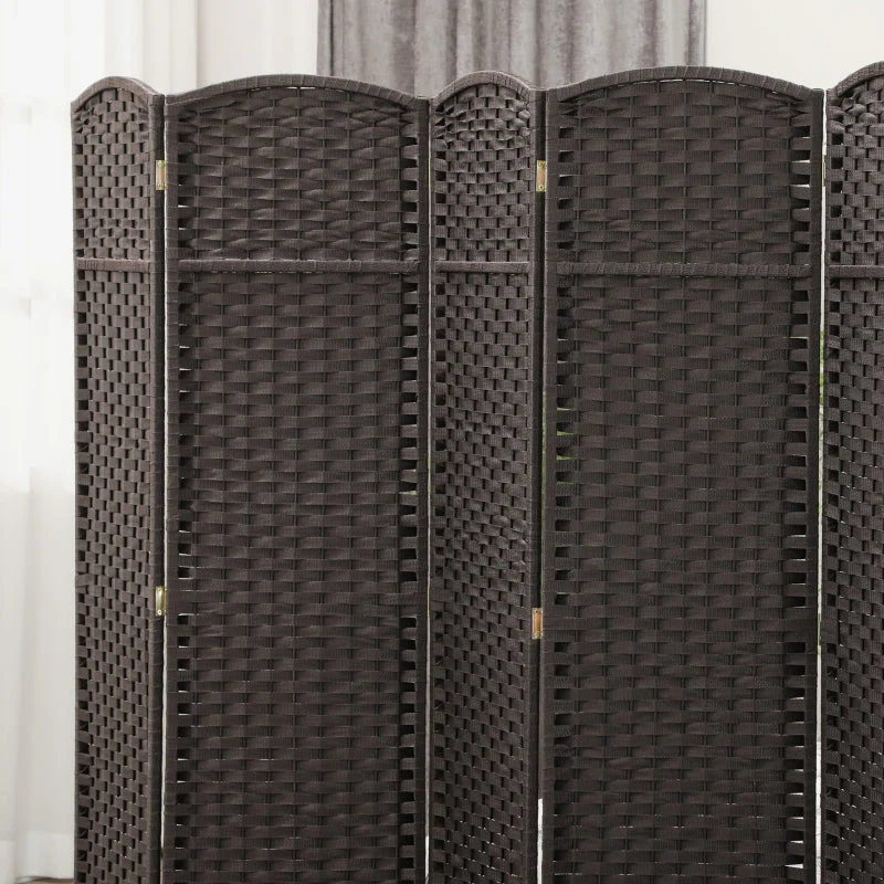 6-Panel Room Divider, Foldable Privacy Screen, Home Office, Brown - Image 5