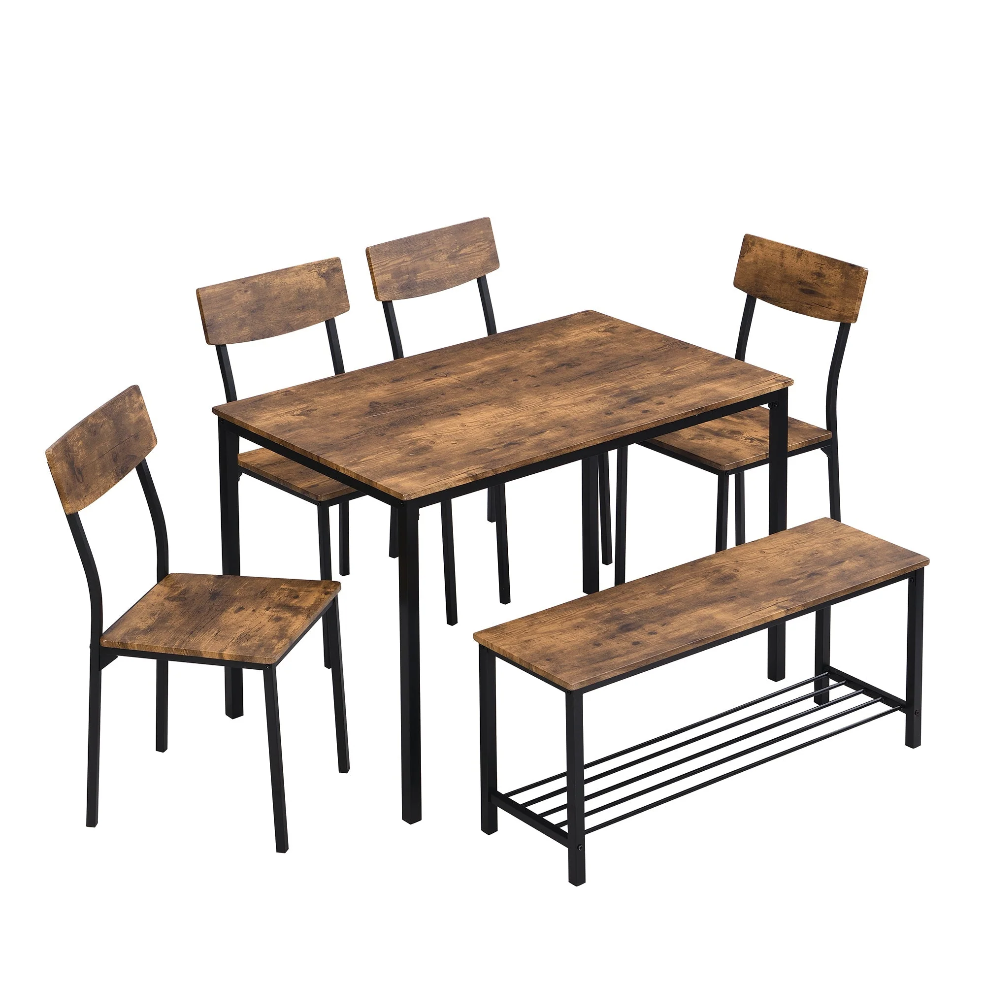 6-Piece Dining Set Table Chair and Bench Industrial Wood and Steel - Image 7