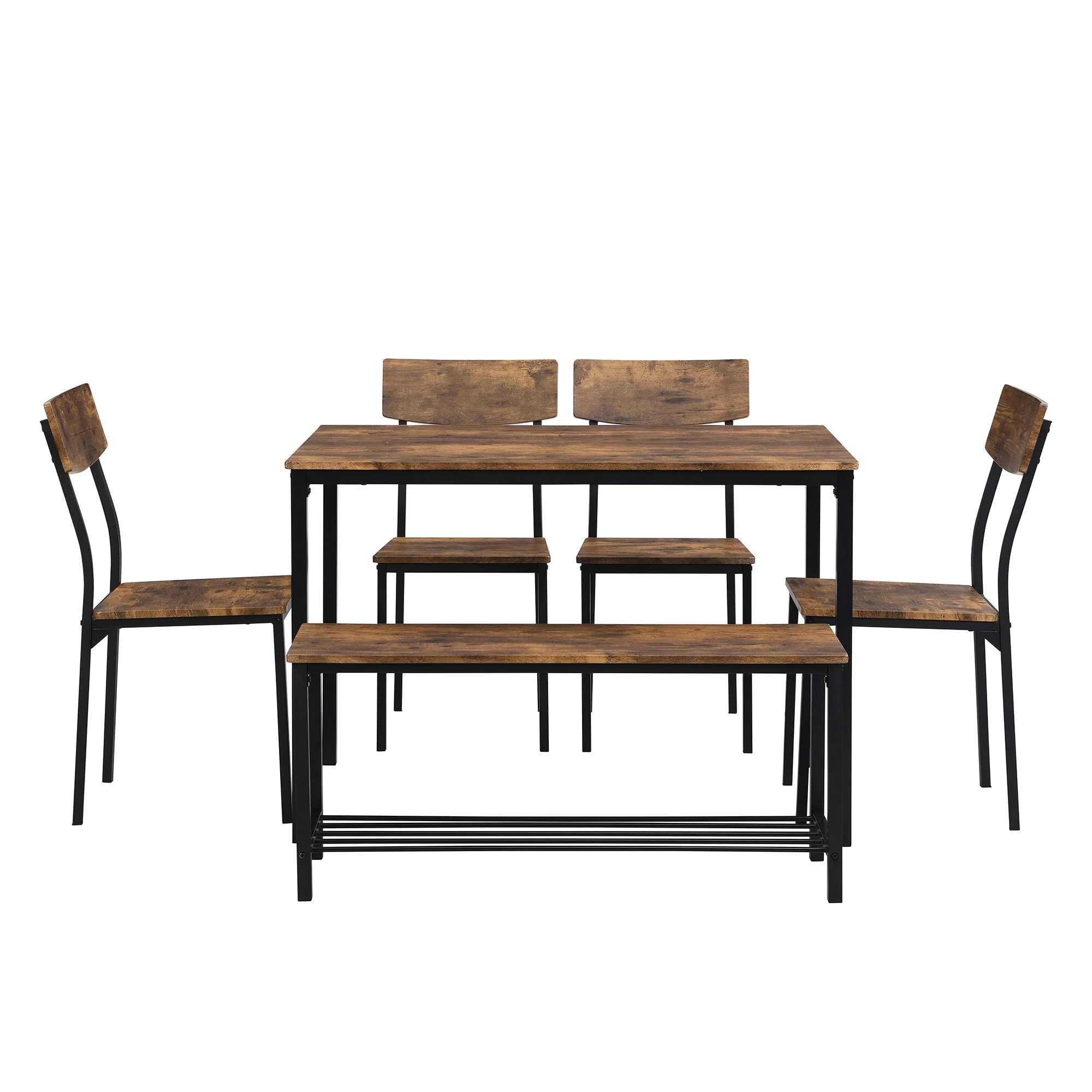 6-Piece Dining Set Table Chair and Bench Industrial Wood and Steel - Image 8