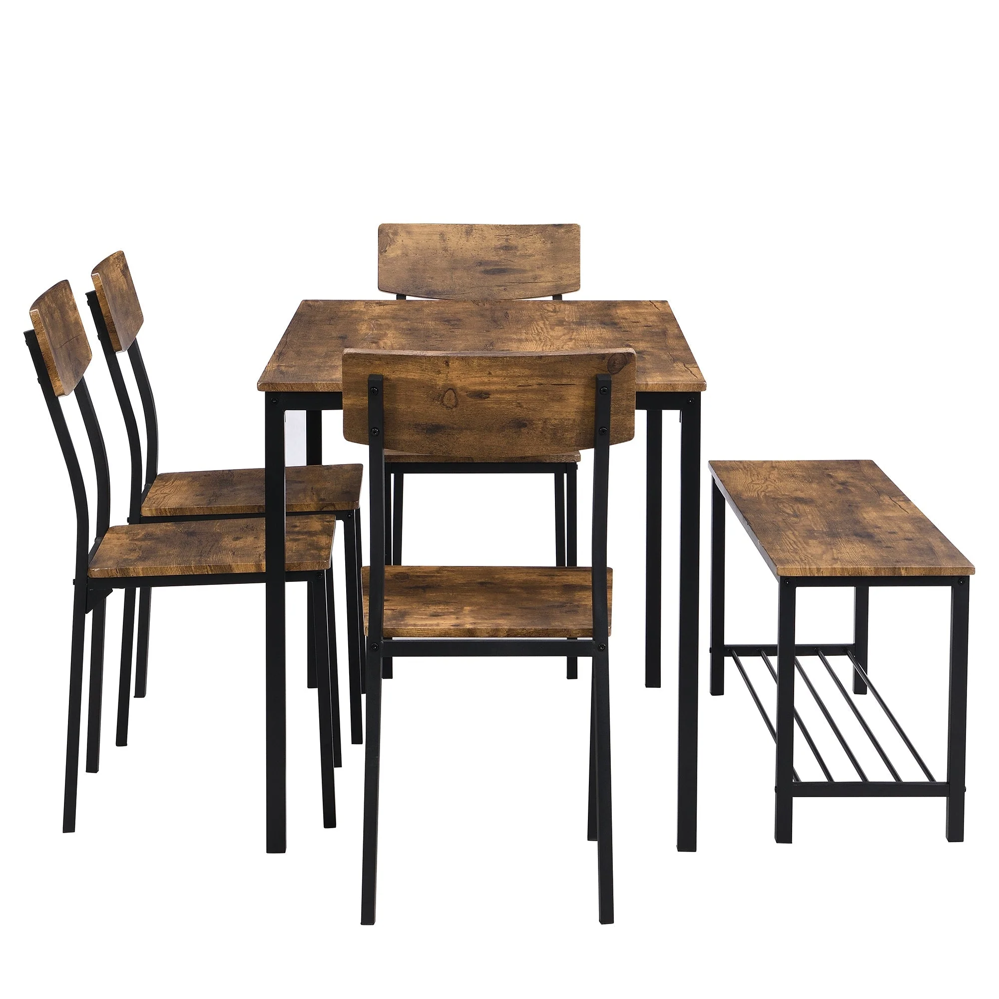 6-Piece Dining Set Table Chair and Bench Industrial Wood and Steel - Image 9
