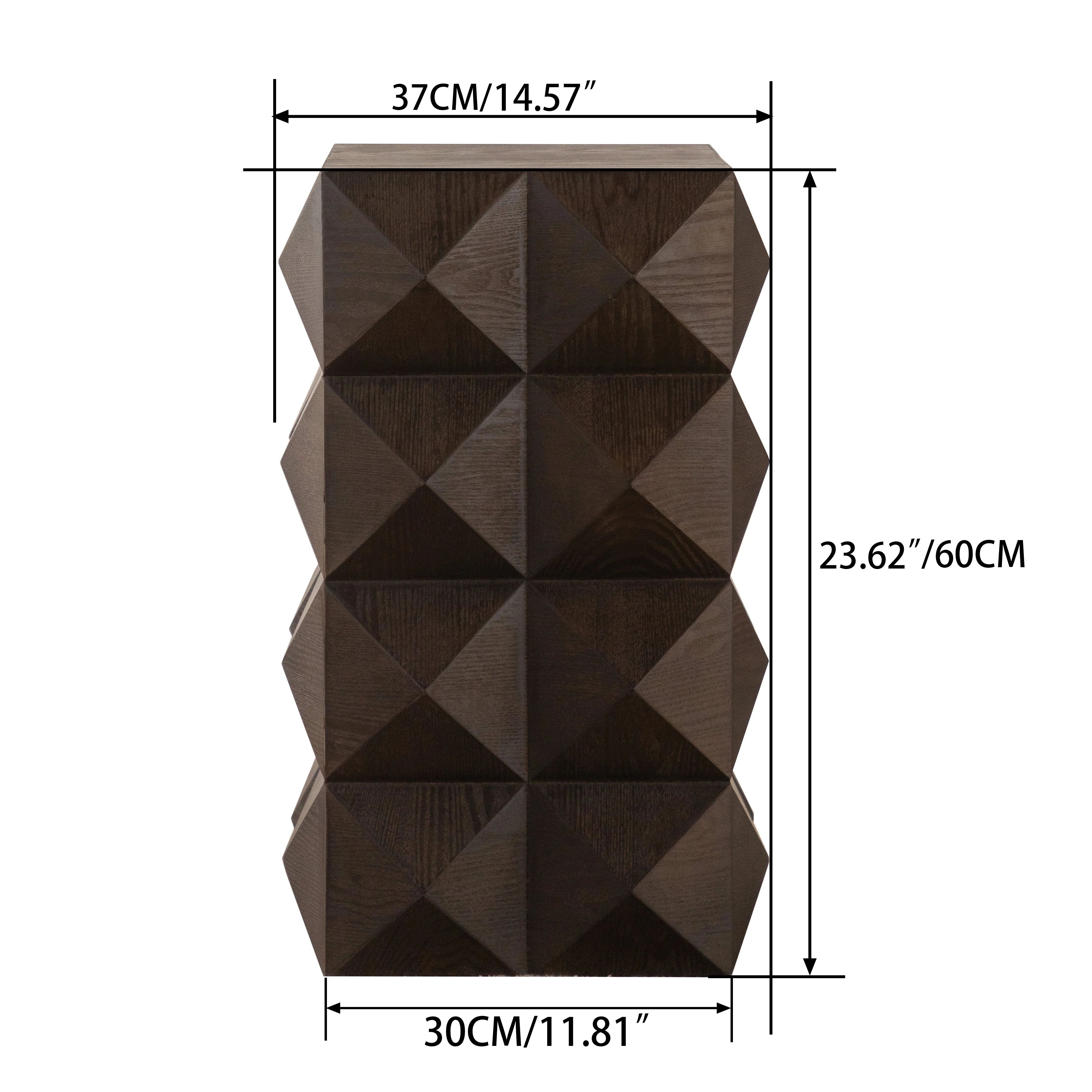 60cm height three-dimensional embossed pattern design retro side table retro wooden nightstand brown - Image 6