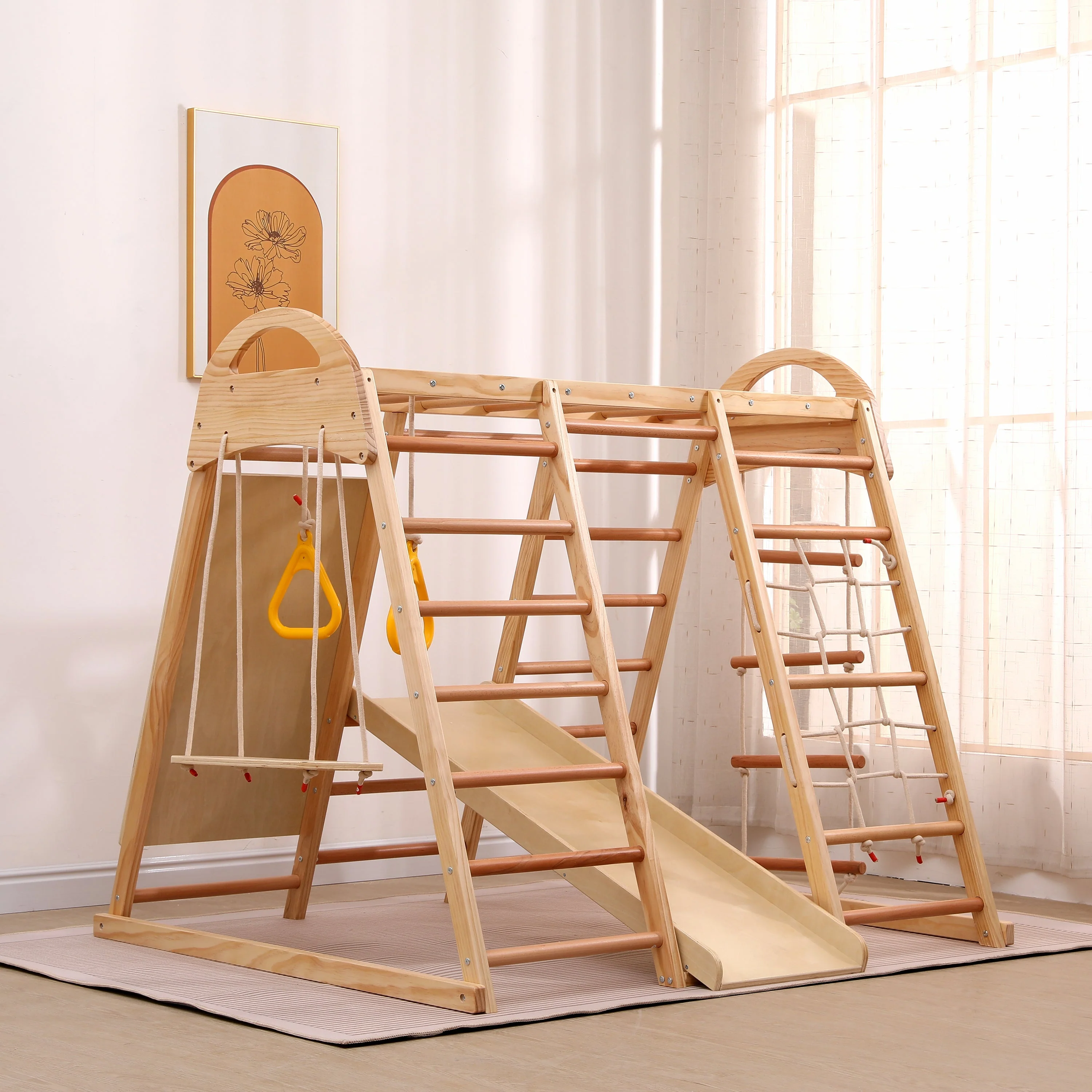 7-in-1 multifunctional climbing frame, solid wood plywood and beechwood - Image 10
