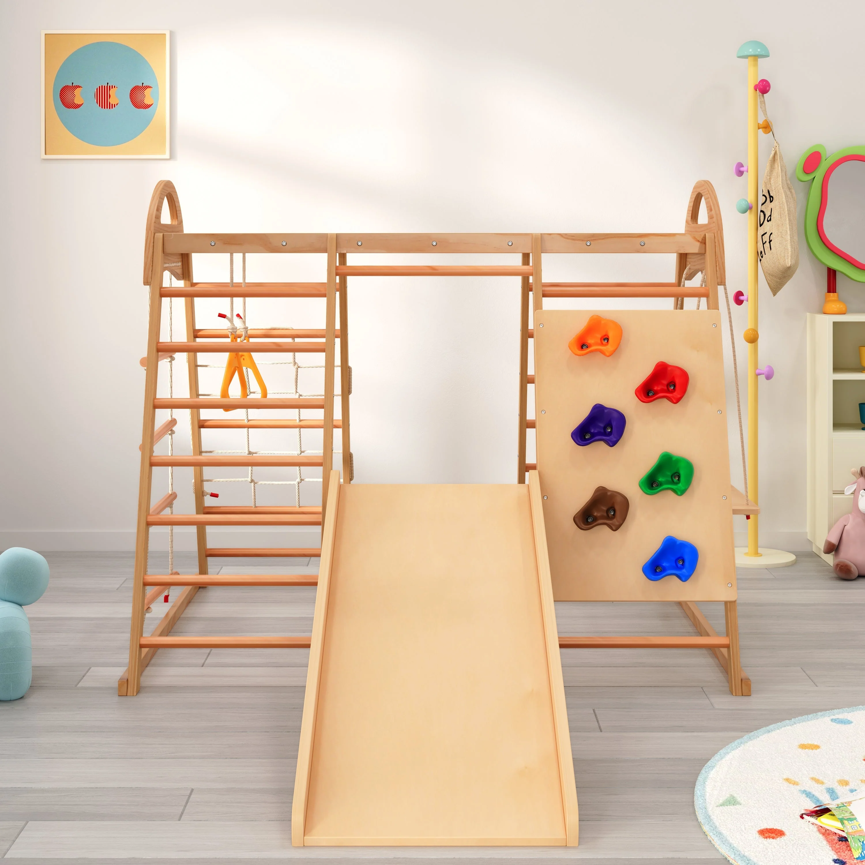 7-in-1 multifunctional climbing frame, solid wood plywood and beechwood - Image 12
