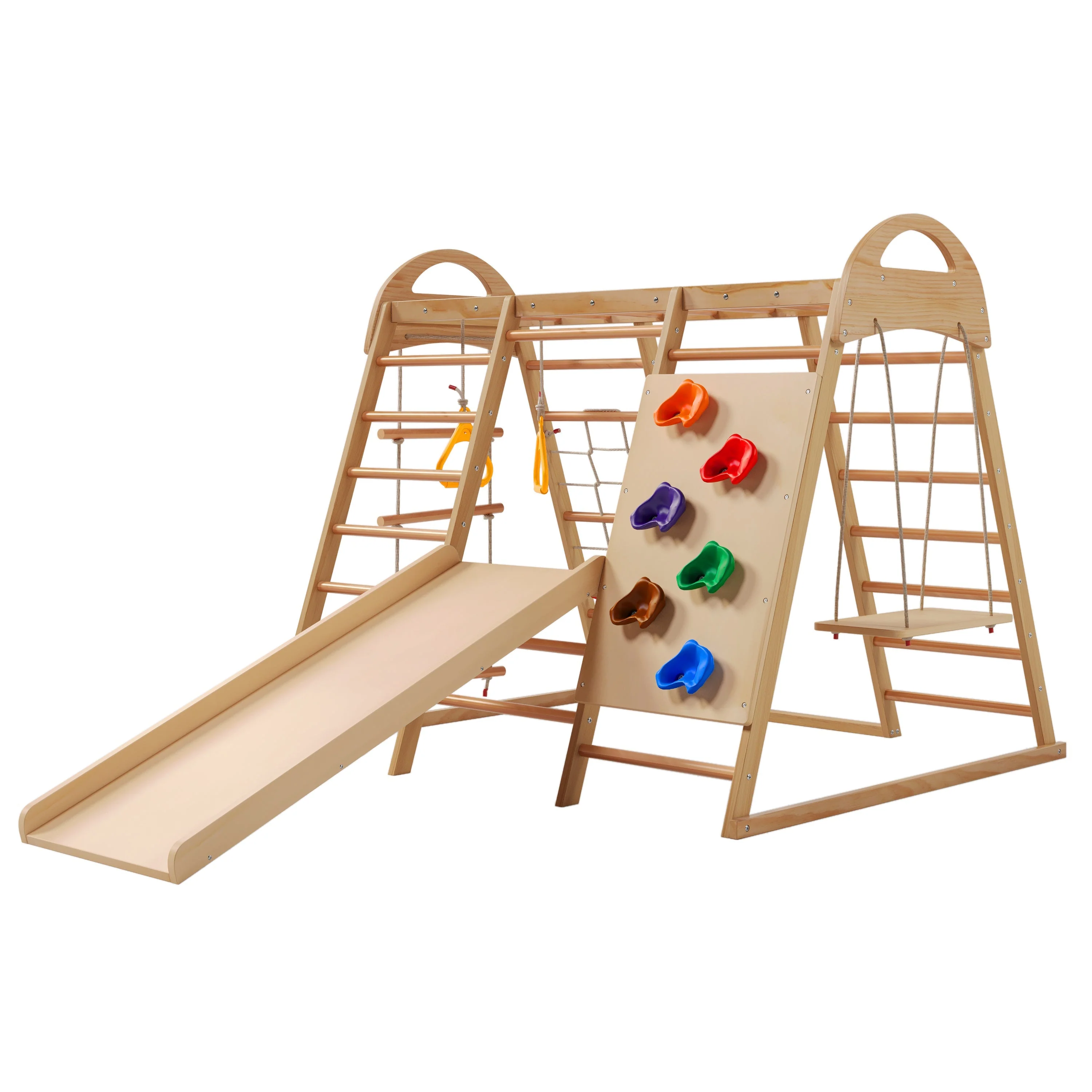 7-in-1 multifunctional climbing frame, solid wood plywood and beechwood - Image 2