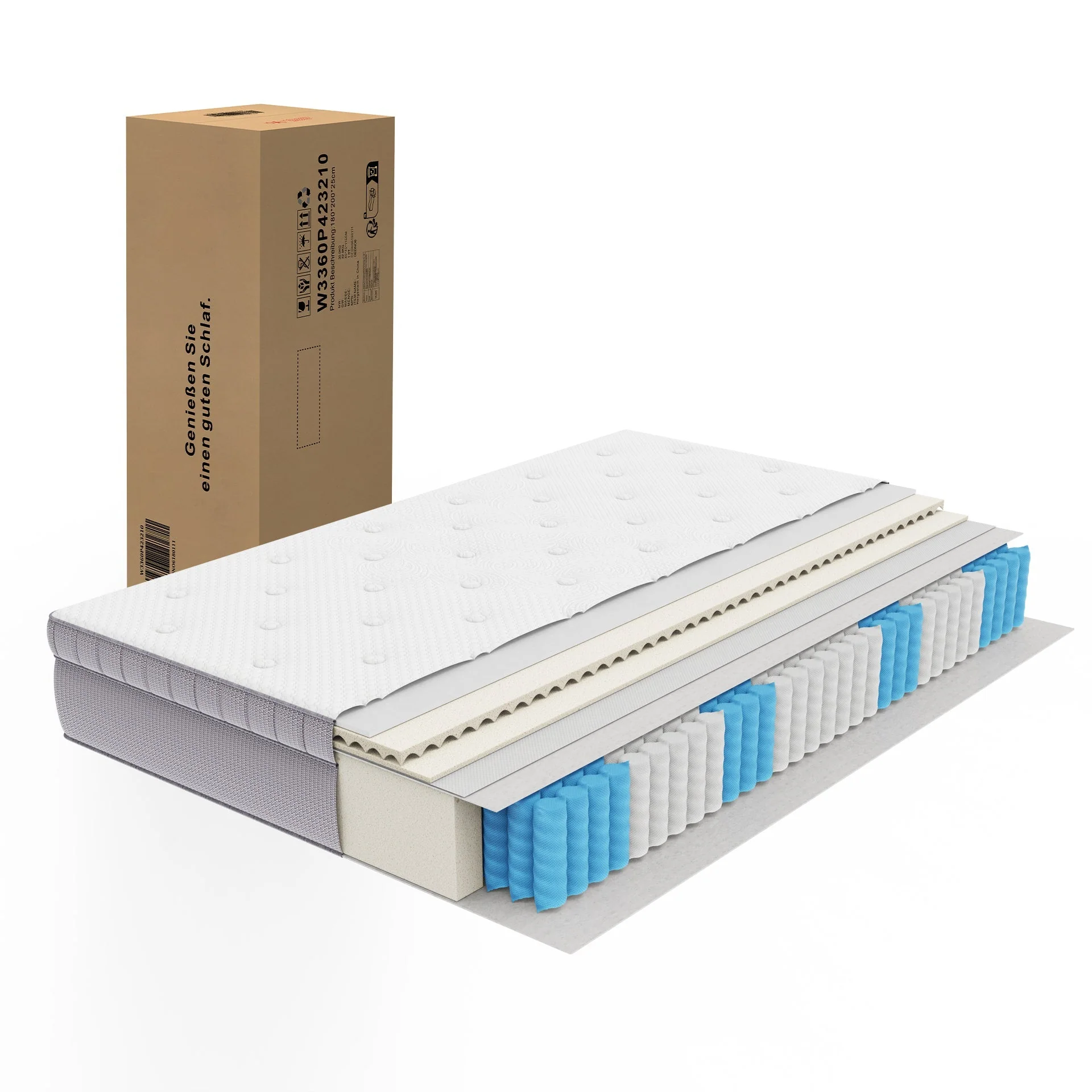 7-Zone Pocket Spring Mattress, 90x200cm H3 with Comfort Foam, OEKO-TEX Certified