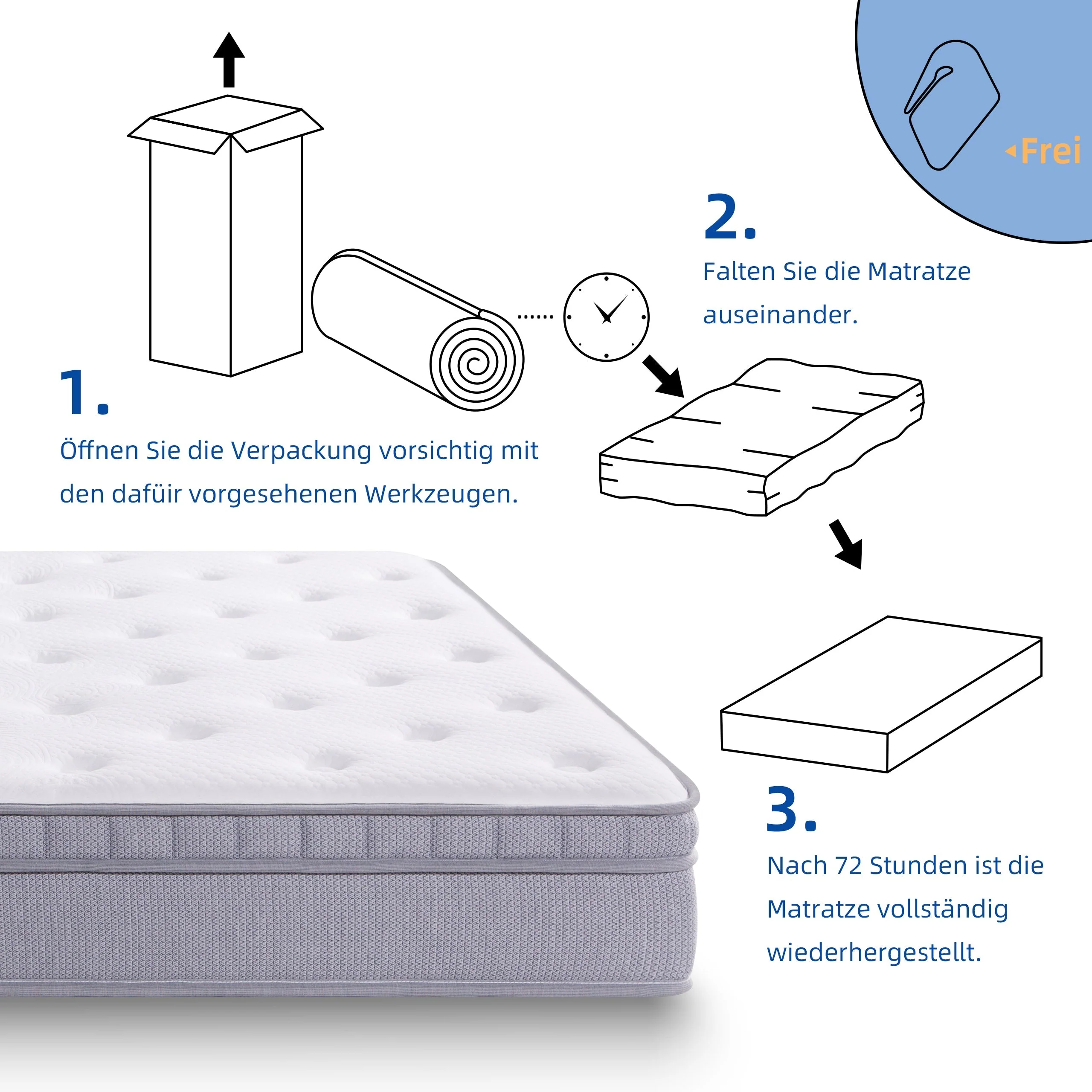 7-Zone Pocket Spring Mattress, 90x200cm H3 with Comfort Foam, OEKO-TEX Certified - Image 4