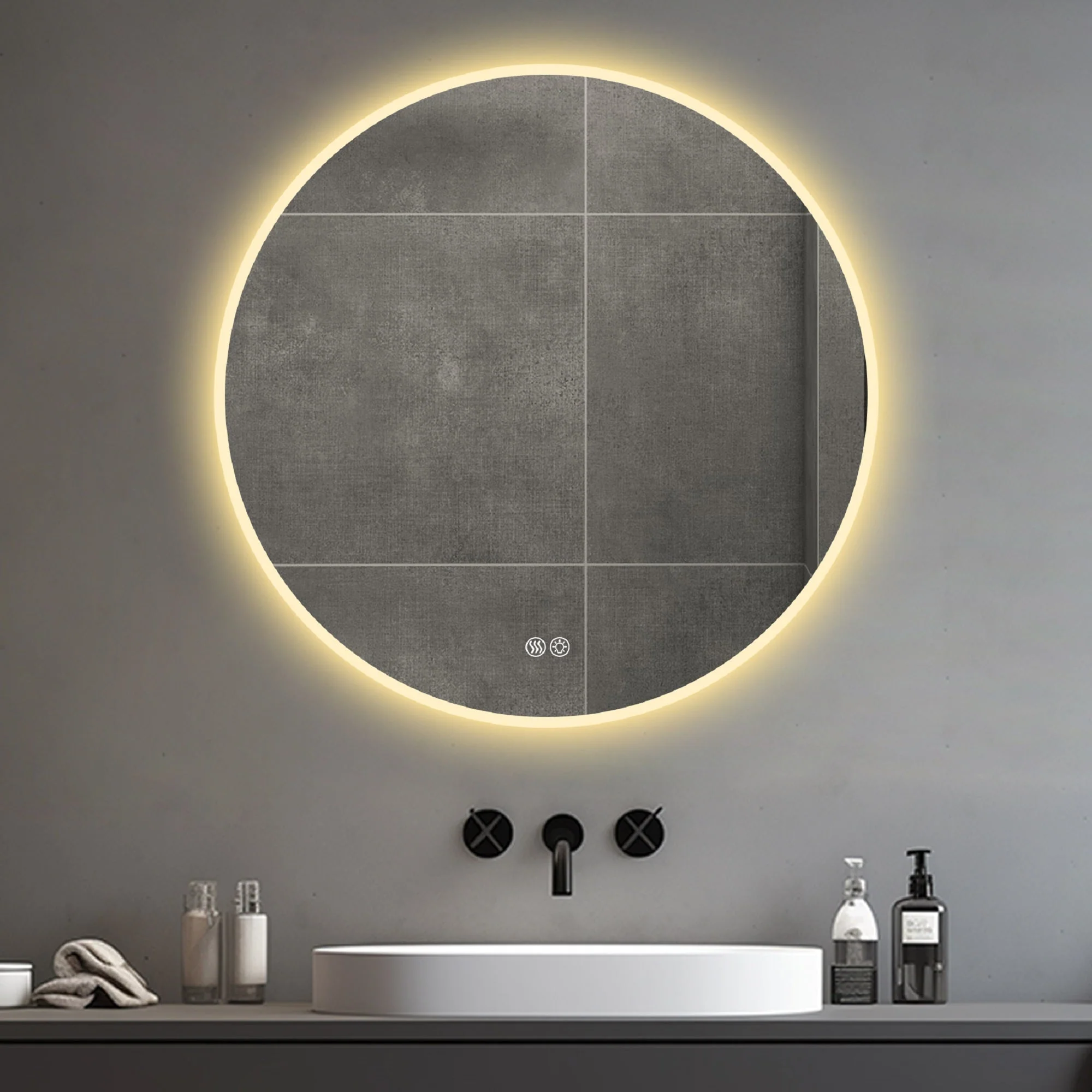 70cm LED Round Bathroom Mirror, Anti-Fog Dimmable Light 3 Color Temperature, Smart Mirror - Image 3