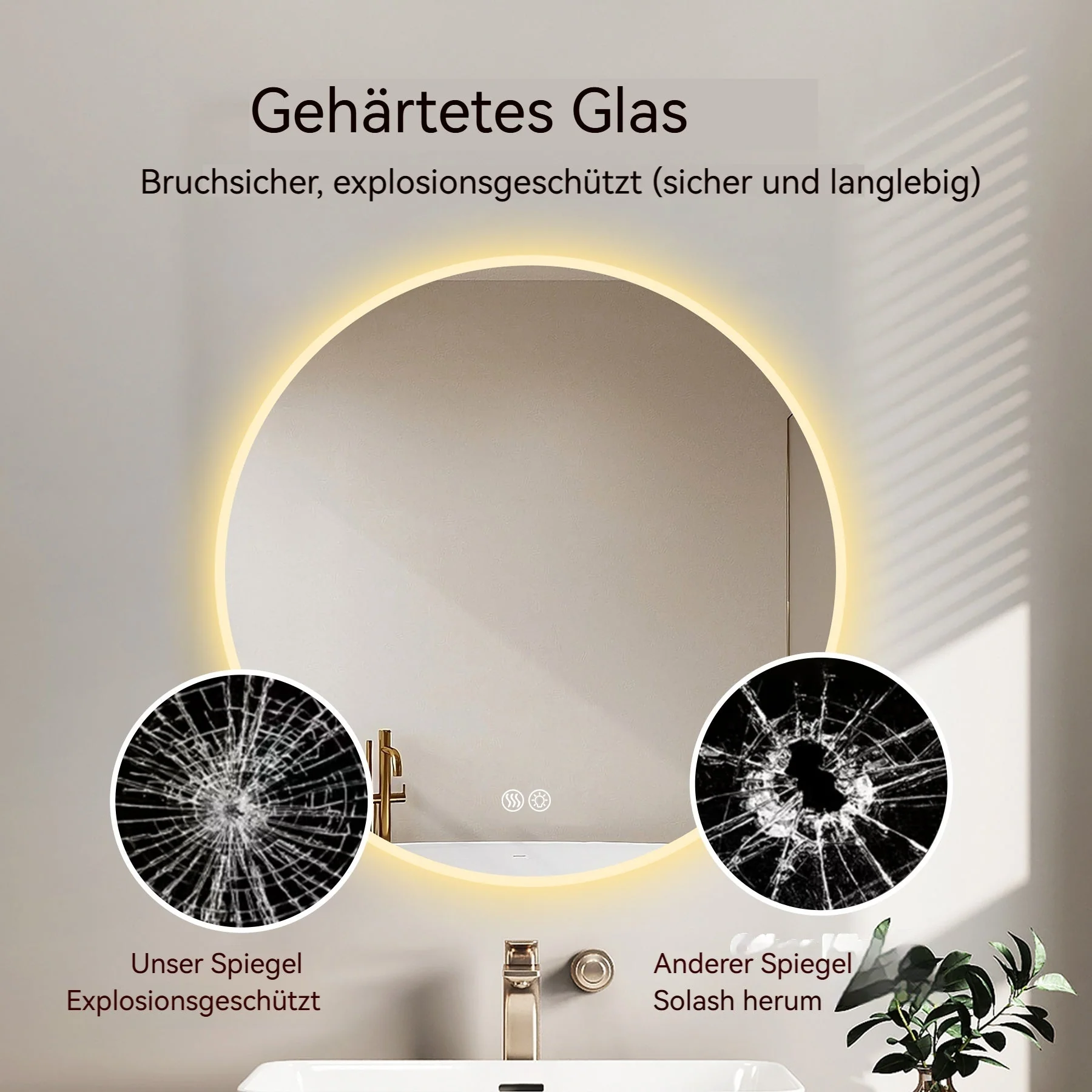 70cm LED Round Bathroom Mirror, Anti-Fog Dimmable Light 3 Color Temperature, Smart Mirror - Image 9