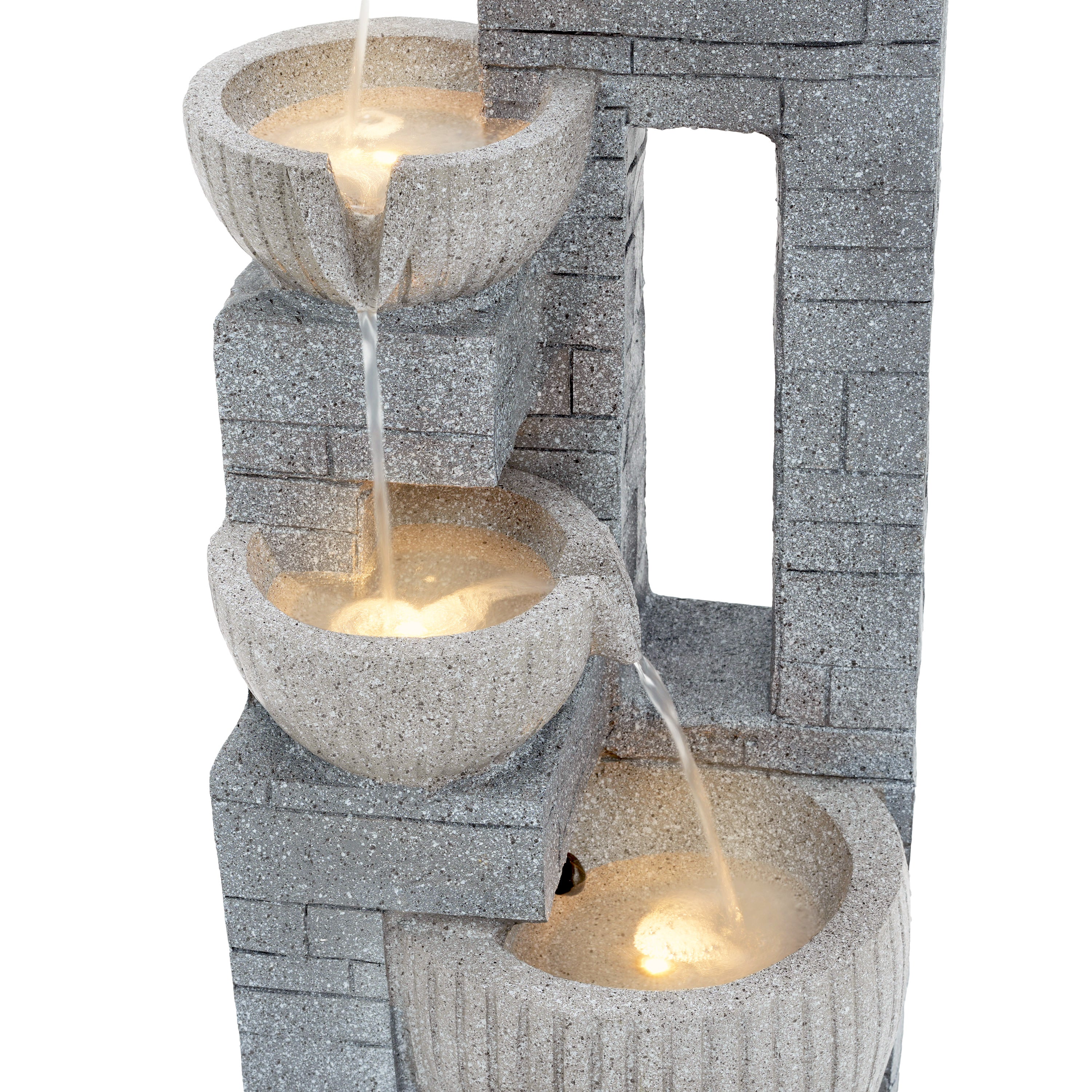 80 cm Layered Stone Basin with LED Fountain for Garden and Terrace, Stone Grey - Image 8