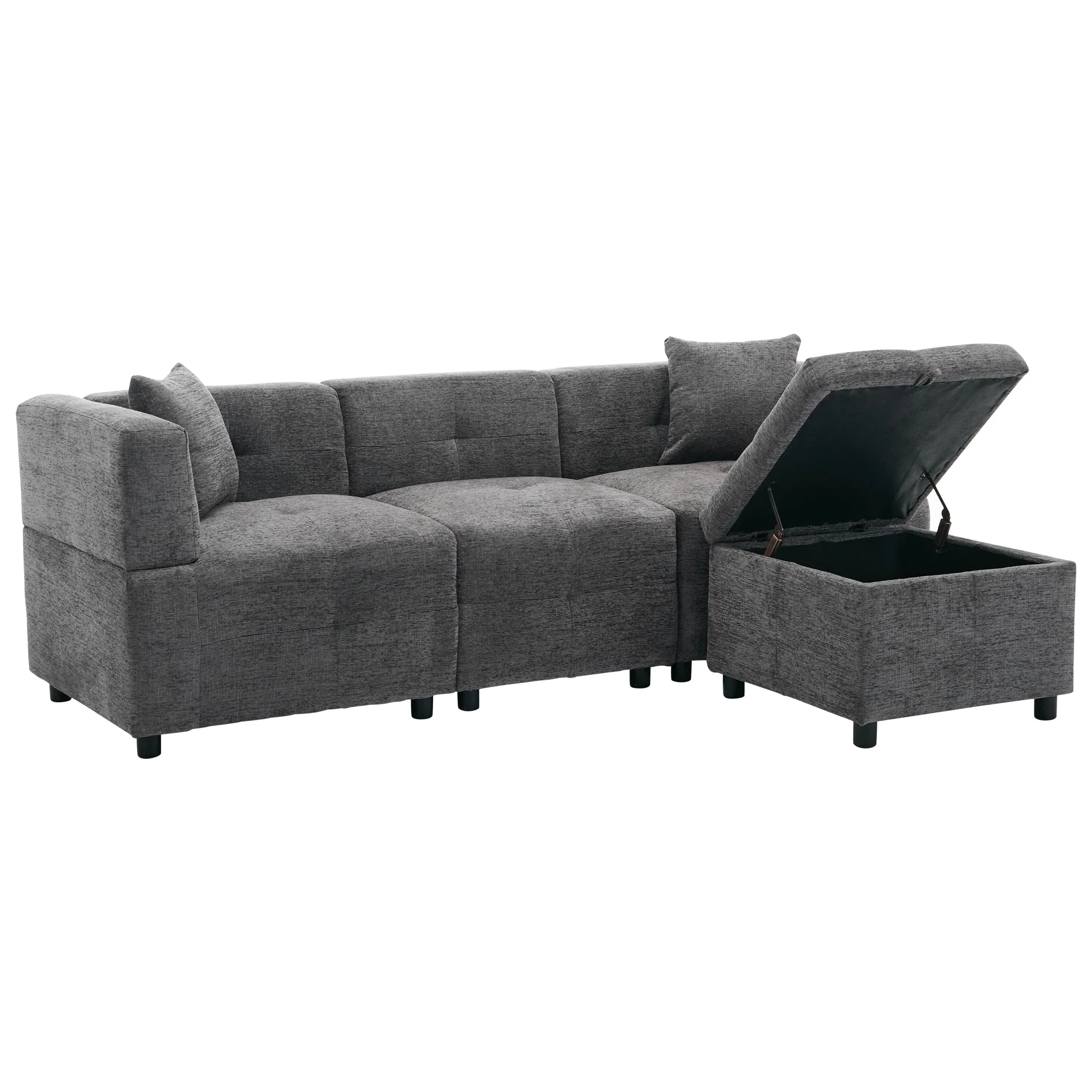 80" Sectional Sofa Couch with Removable Storage Ottoman, L-Shaped, Fabric, Grey - Image 4
