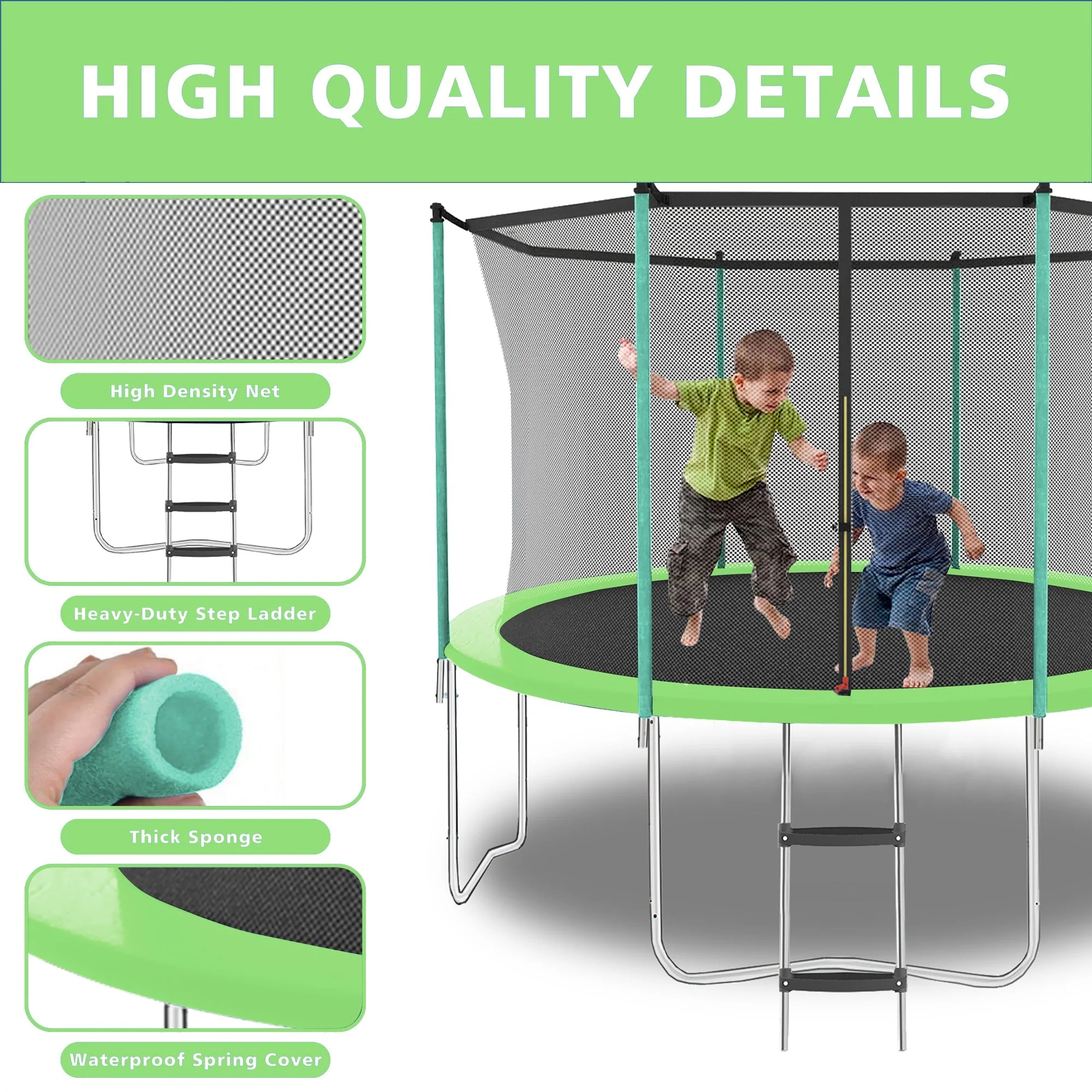 8FT Trampoline with Safety Net and Ladder, 181kg Capacity, Green - Image 5