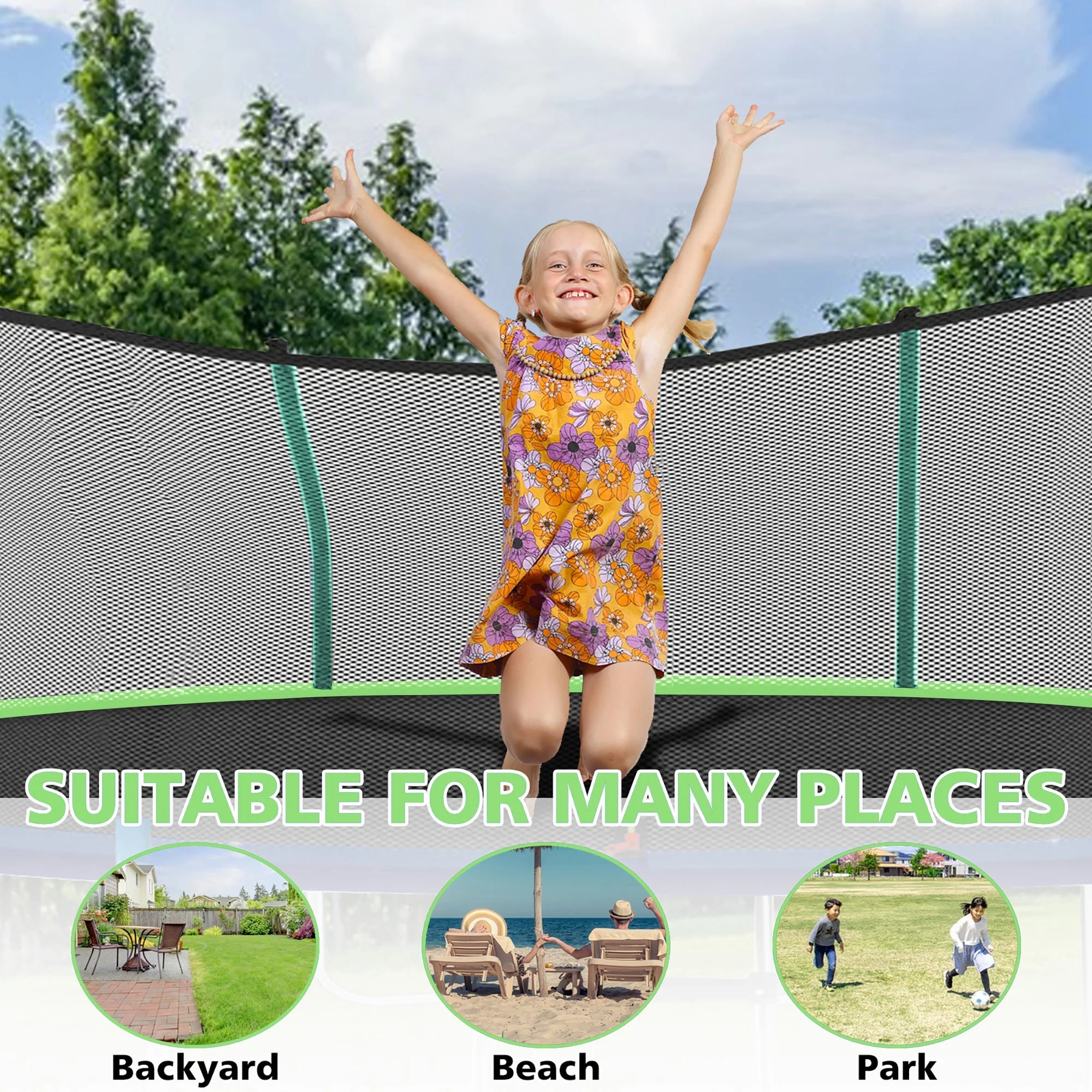 8FT Trampoline with Safety Net and Ladder, 181kg Capacity, Green - Image 7