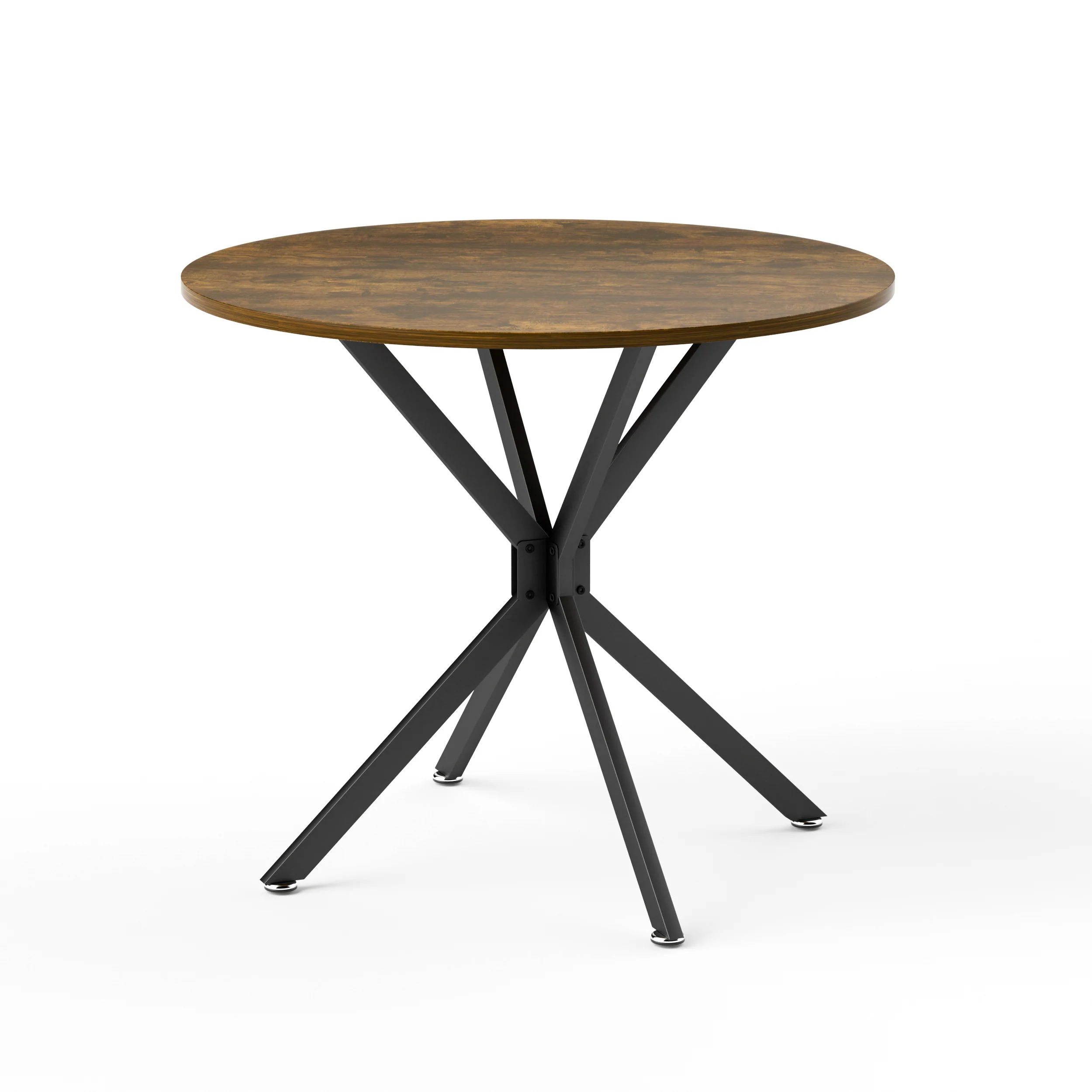 90 cm Round Dining Table, Space-Saving Kitchen Table with Metal Legs, Brown & Black - Image 7