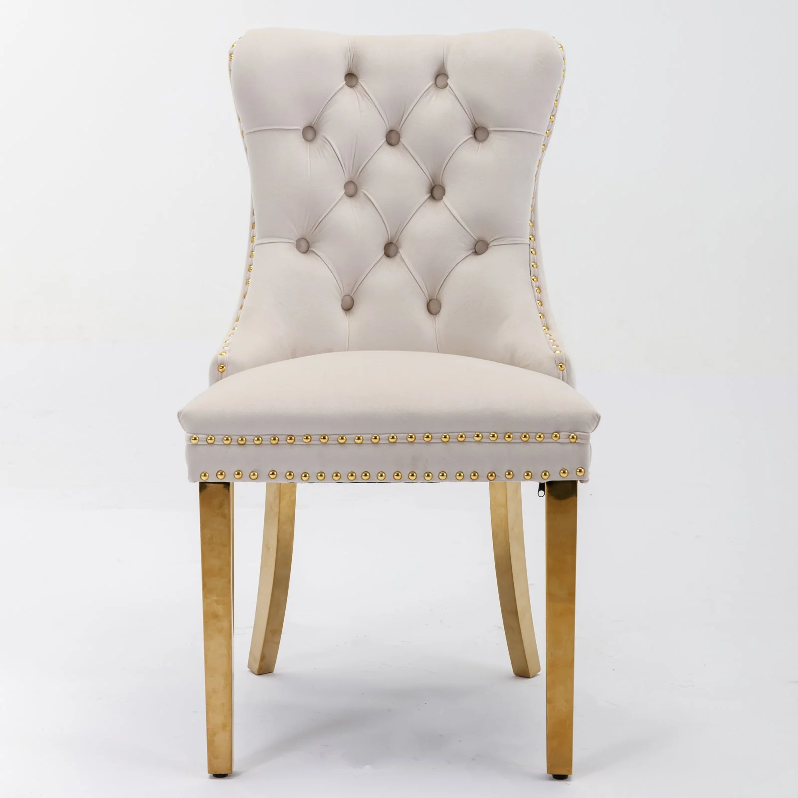 A&A Furniture Nikki Collection Tufted Velvet Dining Chair Set of 2 Gold Legs - Beige/Gold - Image 2