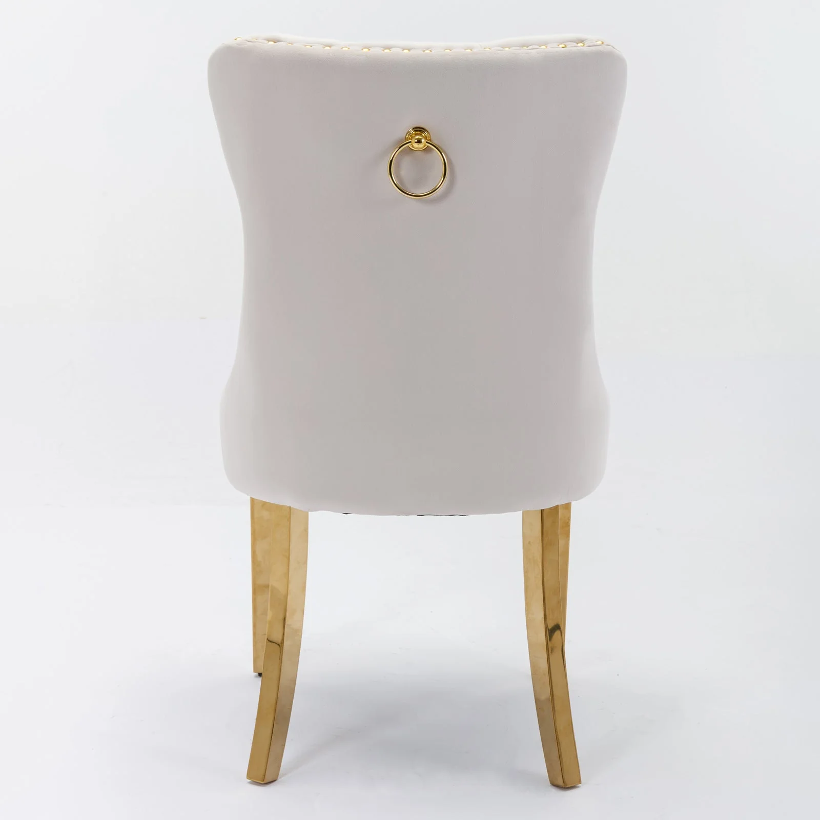 A&A Furniture Nikki Collection Tufted Velvet Dining Chair Set of 2 Gold Legs - Beige/Gold - Image 6